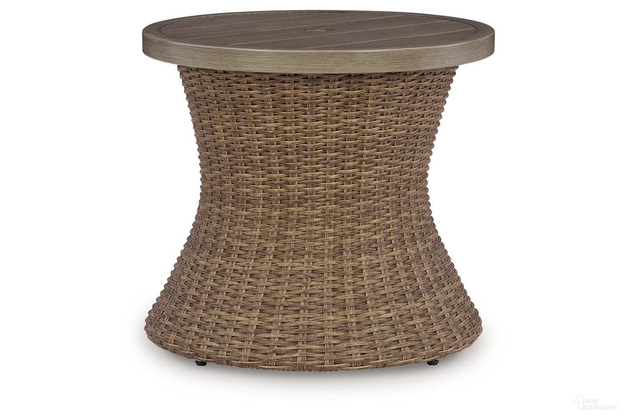 The appearance of Carmel Bay Outdoor End Table In Beige designed by Signature Design by Ashley in the transitional interior design. This beige piece of furniture was selected by 1StopBedrooms from Carmel Bay Collection to add a touch of cosiness and style into your home. Sku: P790-706.