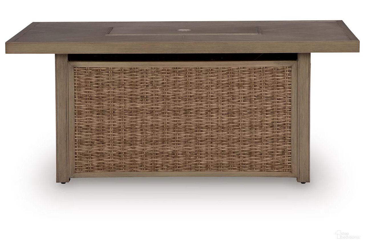 The appearance of Carmel Bay Outdoor Fire Pit Table In Beige designed by Signature Design by Ashley in the transitional interior design. This beige piece of furniture  was selected by 1StopBedrooms from Carmel Bay Collection to add a touch of cosiness and style into your home. Sku: NCP790-773.