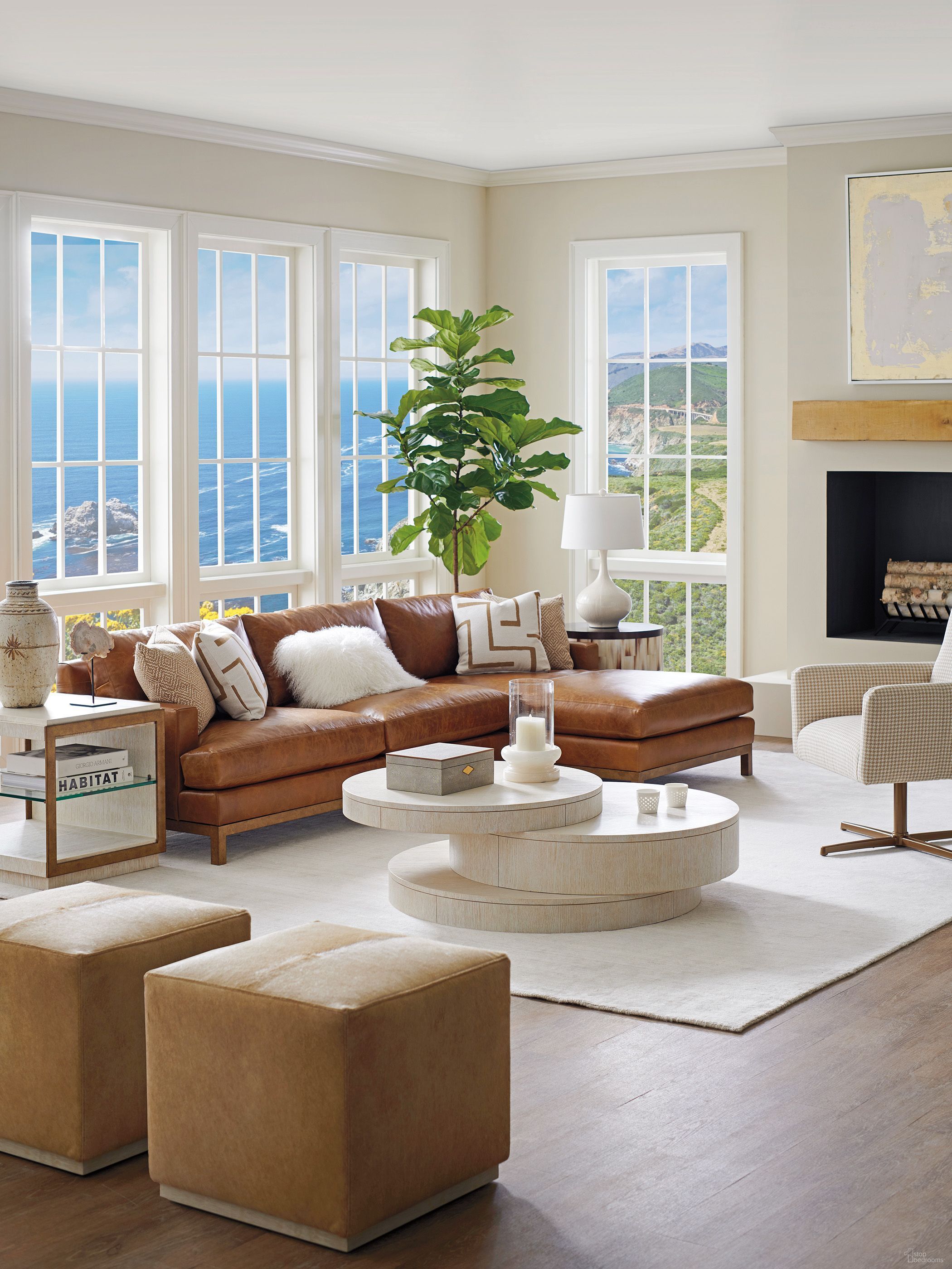 The appearance of Carmel Monterey Ventana Round Occasional Table Set designed by Barclay Butera in the modern / contemporary interior design. This monterey piece of furniture was selected by 1StopBedrooms from Carmel Collection to add a touch of cosiness and style into your home. Sku: 931-941;931-956. Material: Wood.
