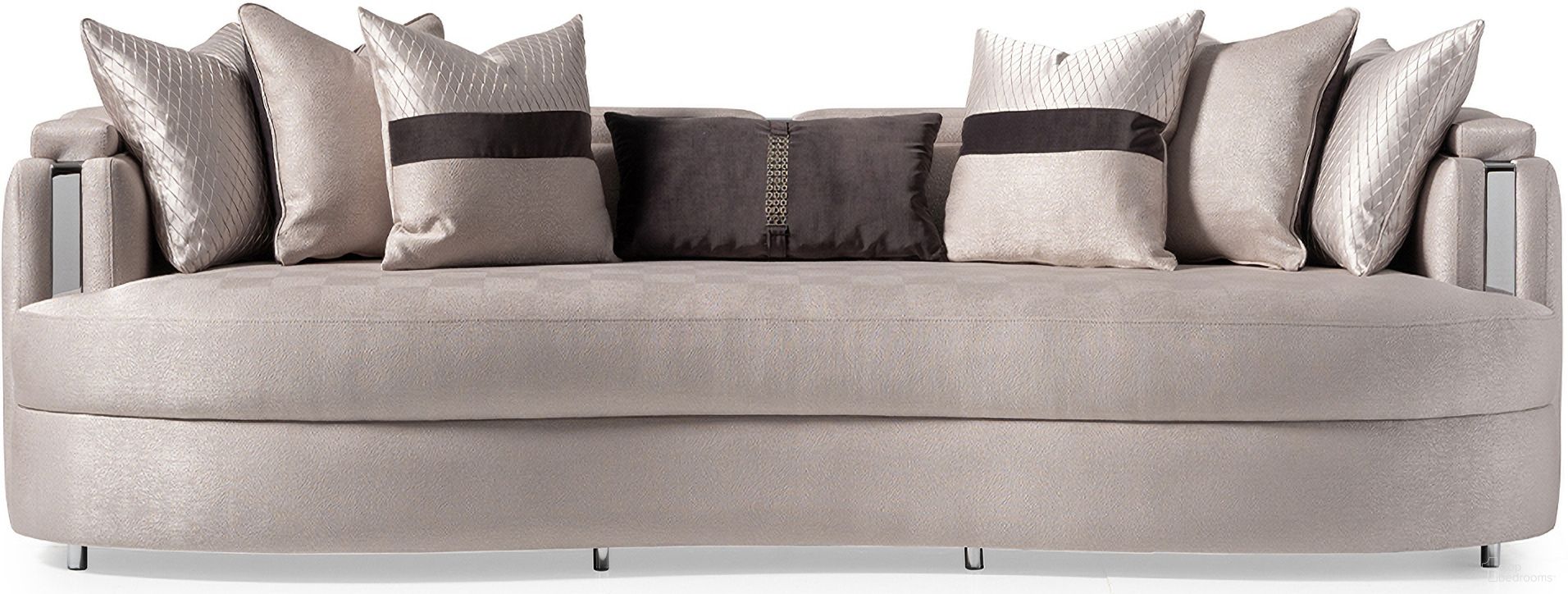 The appearance of Carmela Mansion Sofa In Zinc and Silver designed by Michael Amini in the transitional interior design. This silver piece of furniture  was selected by 1StopBedrooms from Carmela Collection to add a touch of cosiness and style into your home. Sku: LFR-CRMA816-ZNC-808. Material: Beech.