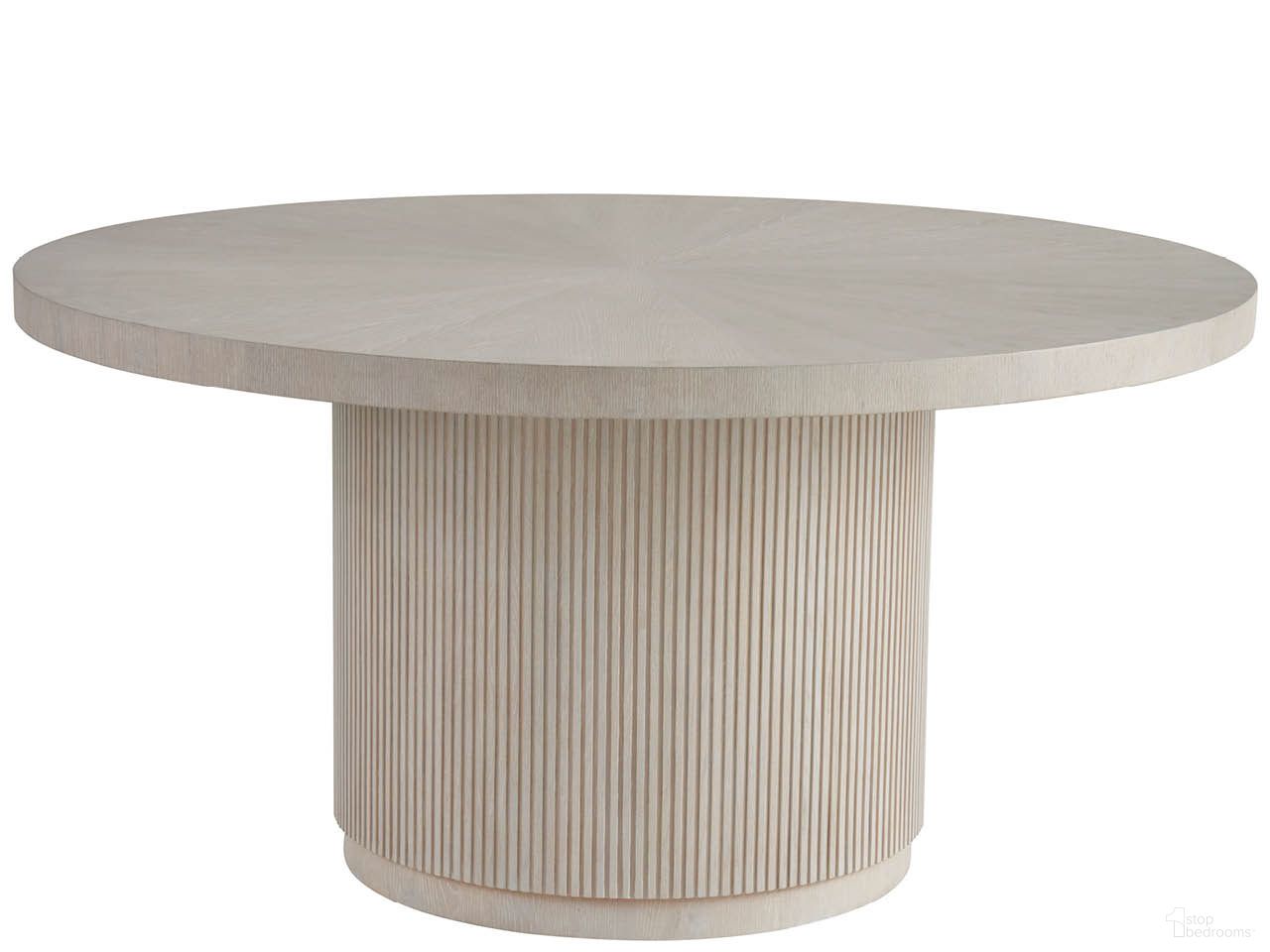 The appearance of Carmen Round Dining Table In White Oak designed by Universal in the modern / contemporary interior design. This white oak piece of furniture was selected by 1StopBedrooms from Avaline Collection to add a touch of cosiness and style into your home. Sku: U428656. Table Base Style: Pedestal. Table Top Shape: Round. Material: Wood. Size: 60".