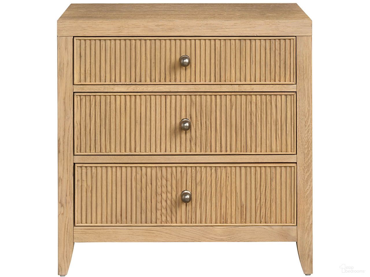 The appearance of Carmen Three Drawer Nightstand In Skylark designed by Universal in the modern / contemporary interior design. This skylark piece of furniture  was selected by 1StopBedrooms from Avaline Collection to add a touch of cosiness and style into your home. Sku: U428A355. Material: Wood.
