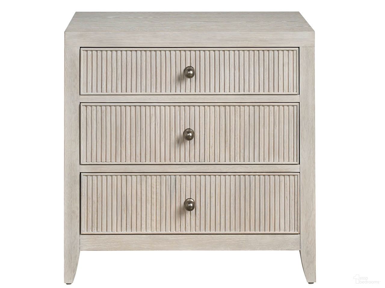 The appearance of Carmen Three Drawer Nightstand In White Oak designed by Universal in the modern / contemporary interior design. This white oak piece of furniture was selected by 1StopBedrooms from Avaline Collection to add a touch of cosiness and style into your home. Sku: U428355. Material: Wood.