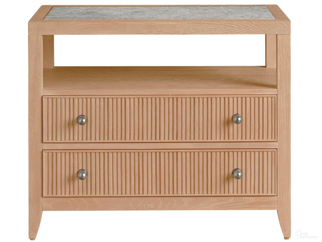 The appearance of Carmen Two Drawer Nightstand In Skylark designed by Universal in the modern / contemporary interior design. This skylark piece of furniture  was selected by 1StopBedrooms from Avaline Collection to add a touch of cosiness and style into your home. Sku: U428A356. Material: Wood.
