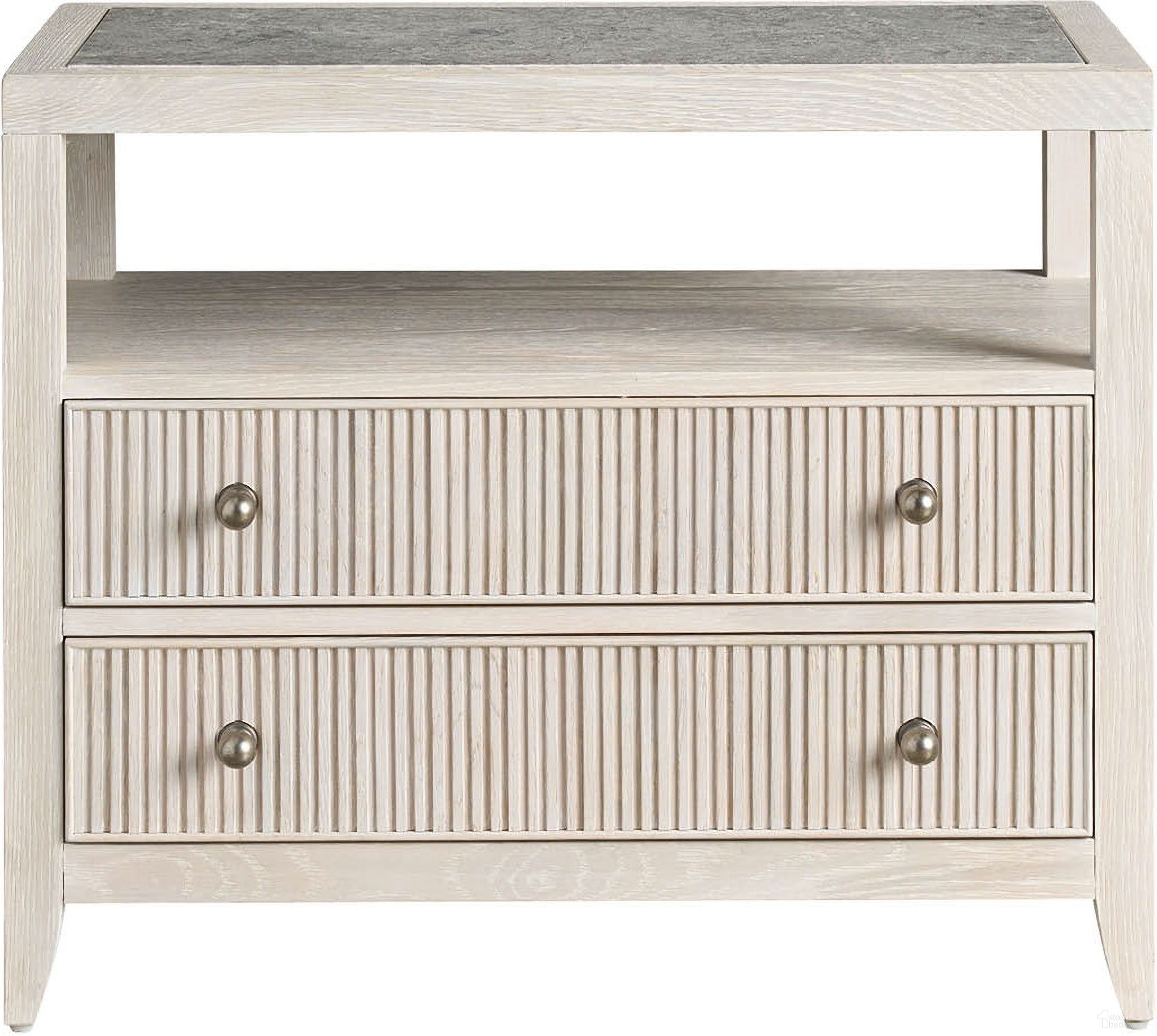 The appearance of Carmen Two Drawer Nightstand In White Oak designed by Universal in the modern / contemporary interior design. This white oak piece of furniture  was selected by 1StopBedrooms from Avaline Collection to add a touch of cosiness and style into your home. Sku: U428356. Material: Wood.