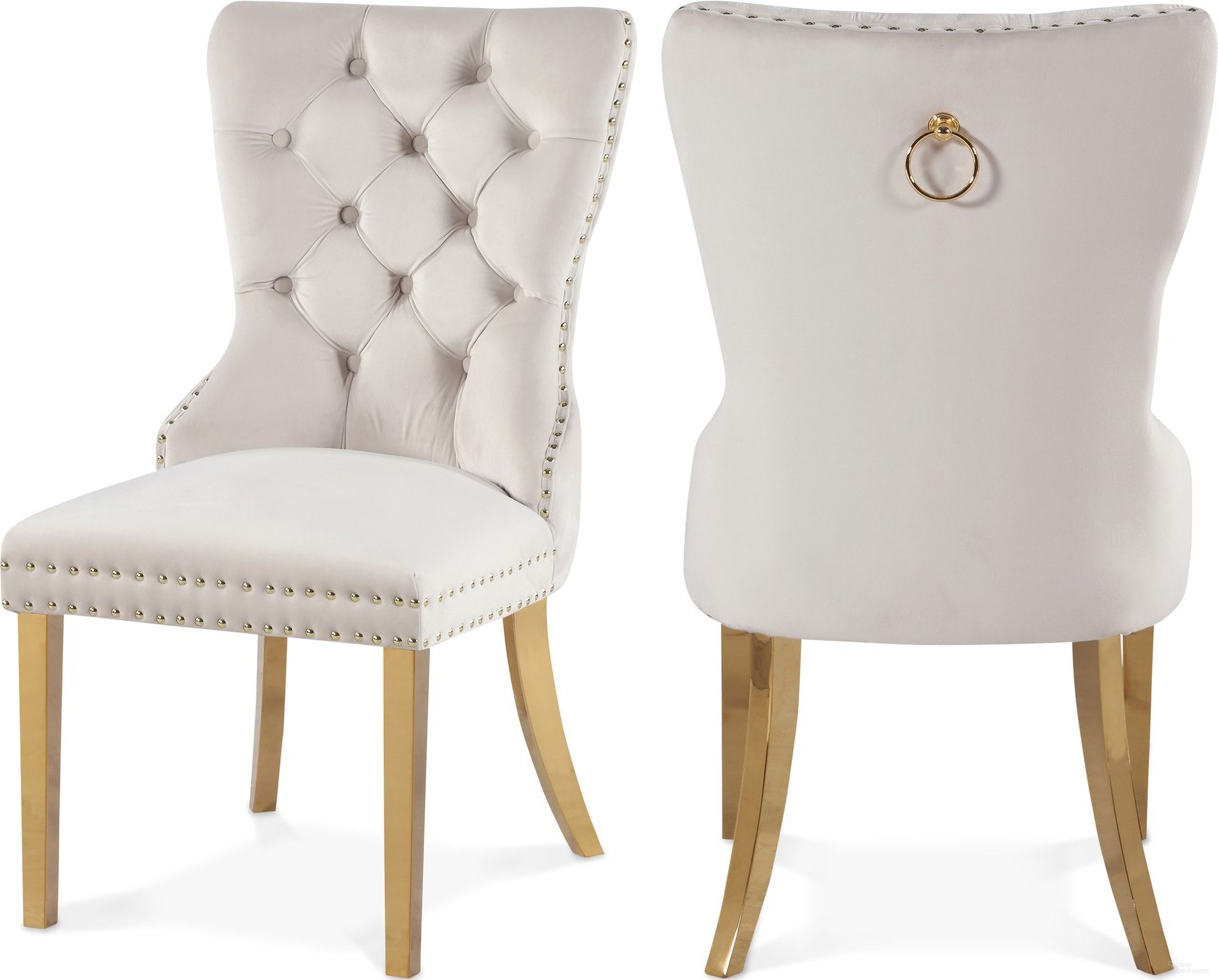 The appearance of Carmen Velvet Dining Chairs Set of 2 In Cream designed by Meridian in the modern / contemporary interior design. This cream velvet piece of furniture was selected by 1StopBedrooms from Carmen Collection to add a touch of cosiness and style into your home. Sku: 812Cream-C. Material: Velvet. Chair Type: Side Chair.