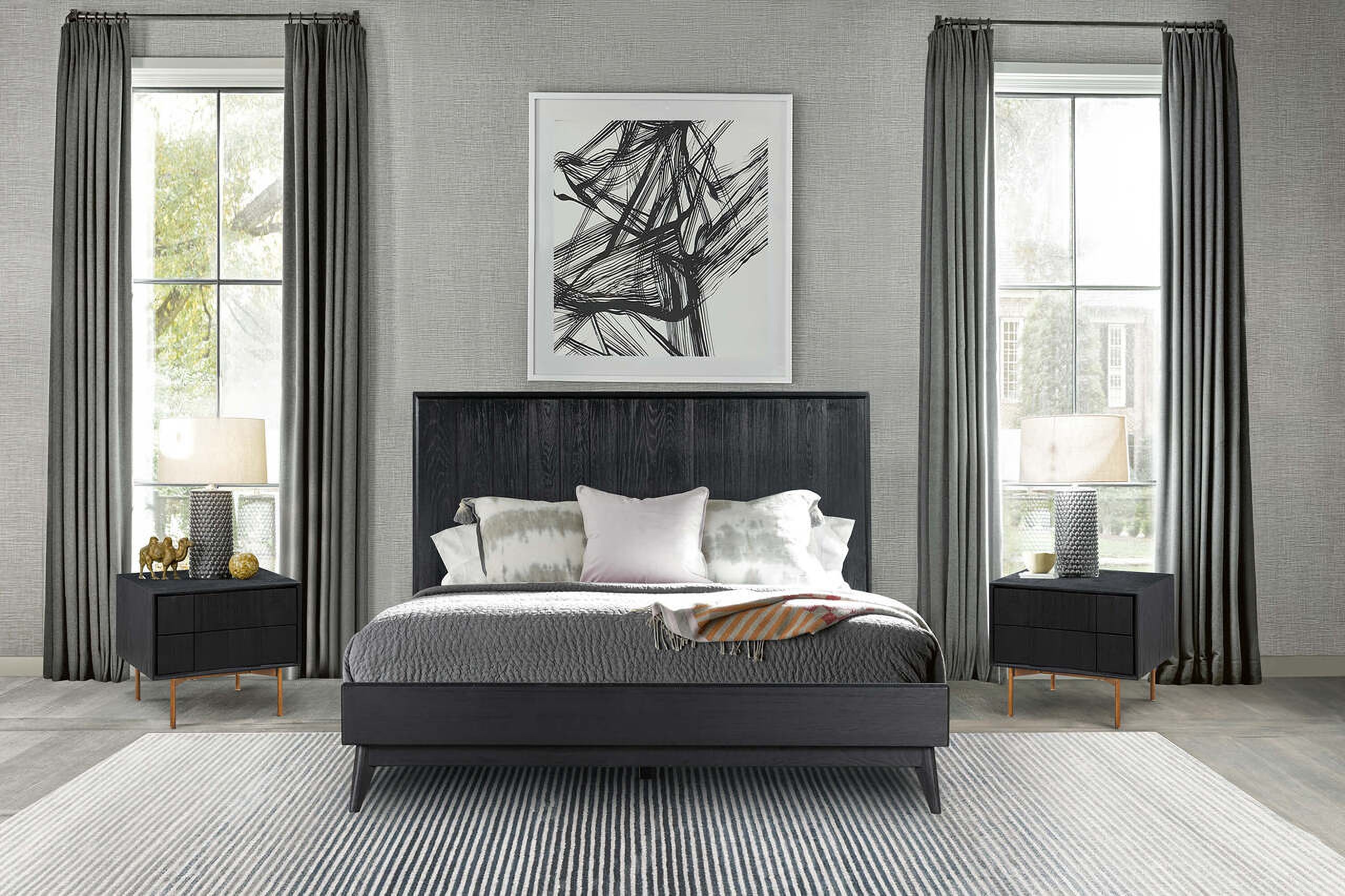 Carnaby Queen 3-Piece Bedroom Set In Black Brushed Oak Wood