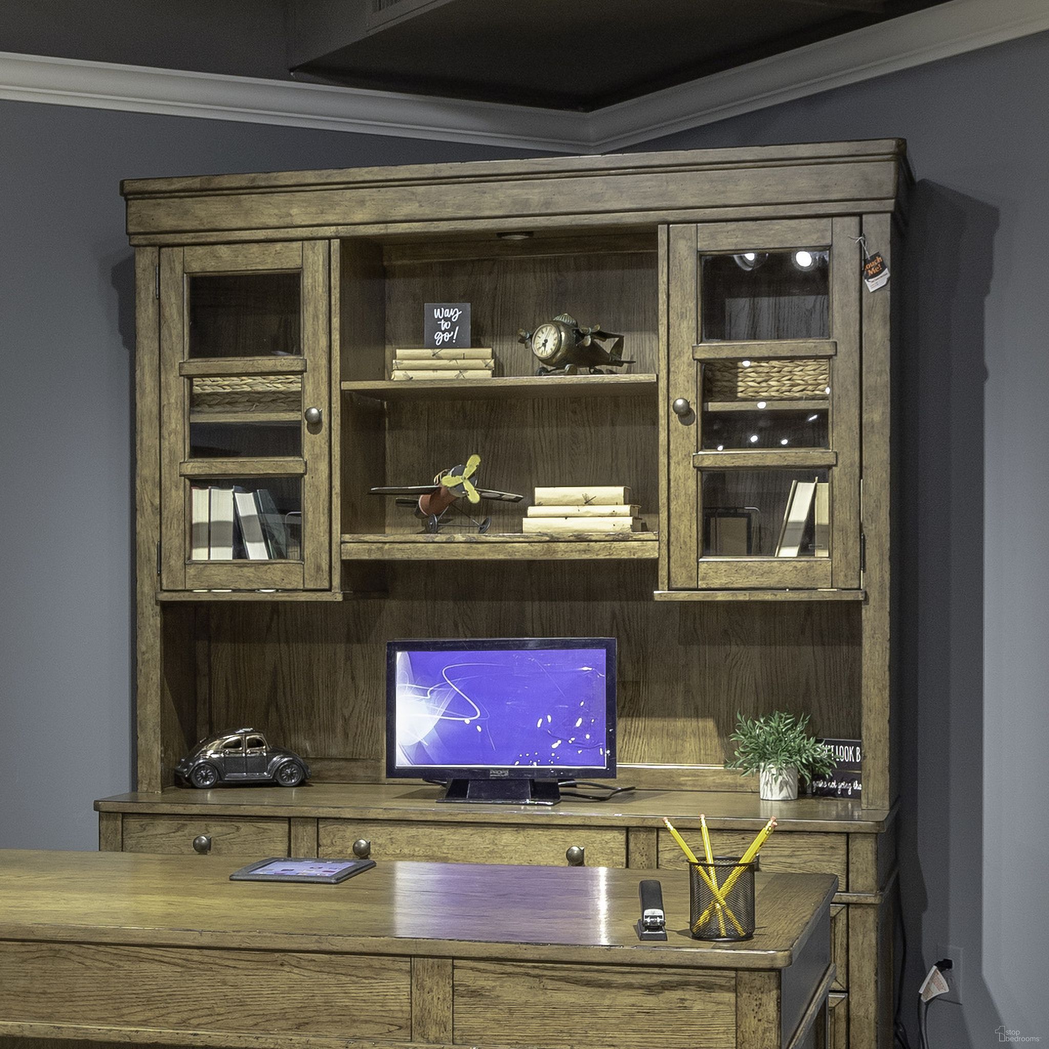 The appearance of Carolina Park Credenza Hutch In Brown designed by Liberty in the transitional interior design. This brown piece of furniture was selected by 1StopBedrooms from Carolina Park Collection to add a touch of cosiness and style into your home. Sku: 930-HO131. Material: Solid Rubberwood.