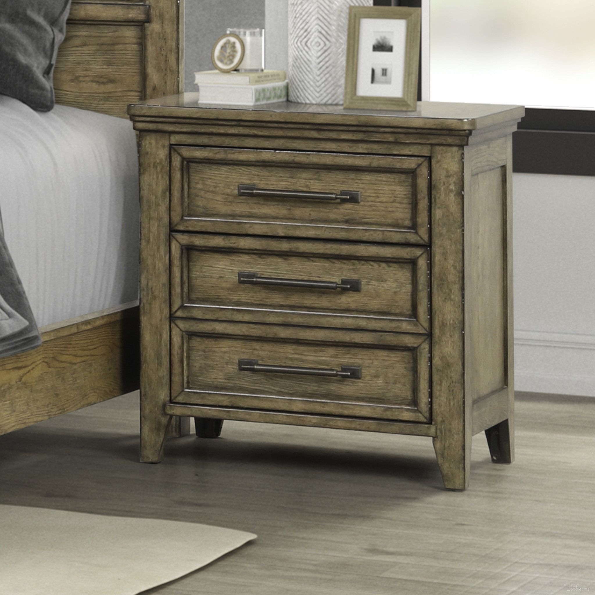 The appearance of Carolina Park Nightstand with Charging Station In Brown designed by Liberty in the transitional interior design. This brown piece of furniture was selected by 1StopBedrooms from Carolina Park Collection to add a touch of cosiness and style into your home. Sku: 930-BR61. Material: Solid Rubberwood.