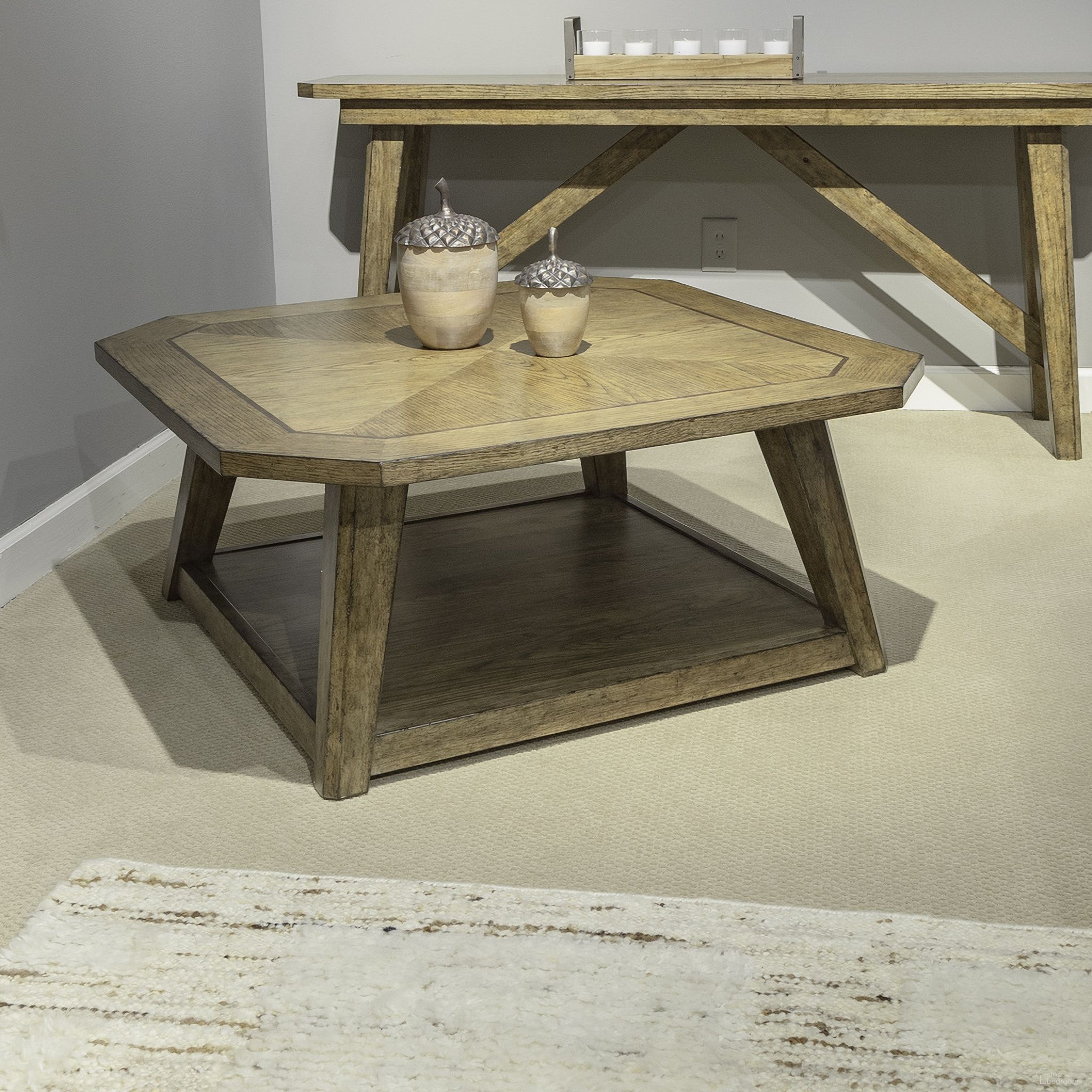 The appearance of Carolina Park Octagonal Cocktail Table In Brown designed by Liberty in the transitional interior design. This brown piece of furniture was selected by 1StopBedrooms from Carolina Park Collection to add a touch of cosiness and style into your home. Sku: 930-OT1010. Material: Solid Rubberwood.