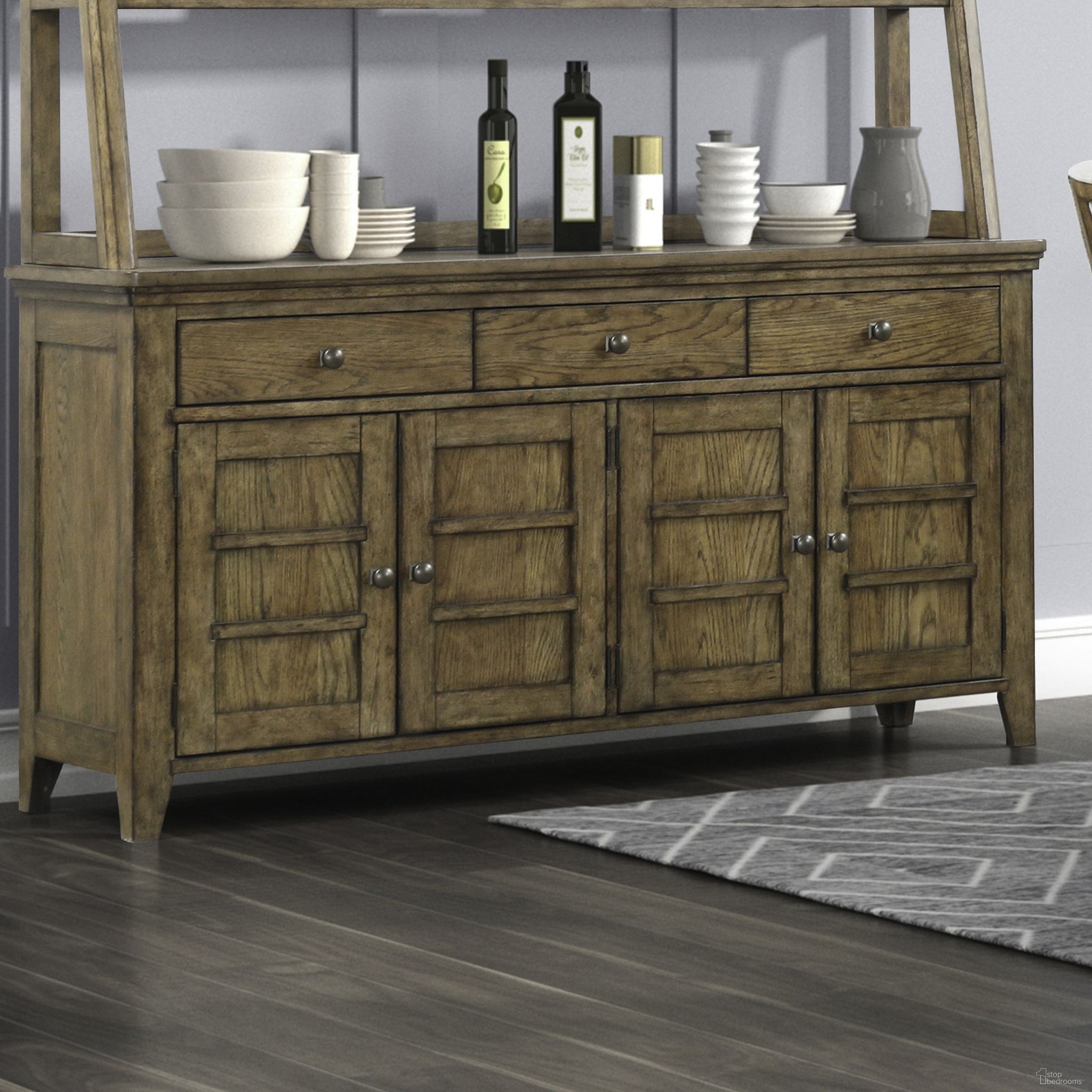 The appearance of Carolina Park Server In Brown designed by Liberty in the transitional interior design. This brown piece of furniture was selected by 1StopBedrooms from Carolina Park Collection to add a touch of cosiness and style into your home. Sku: 930-SR6836. Material: Solid Rubberwood.