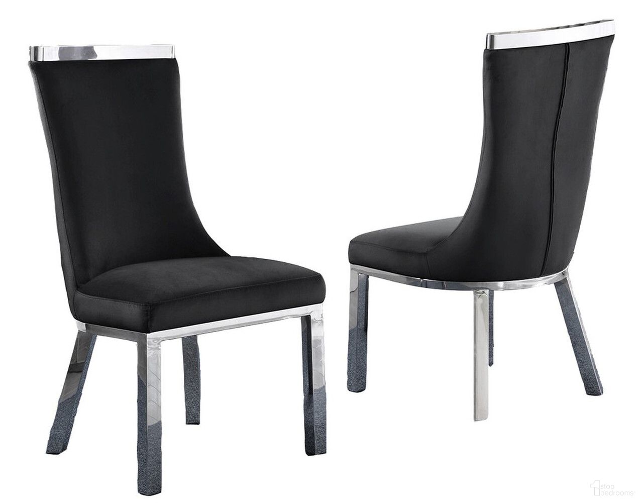 Carolina Upholstered Dining Chairs Set of 2 In Black Velvet and Stainless Steel