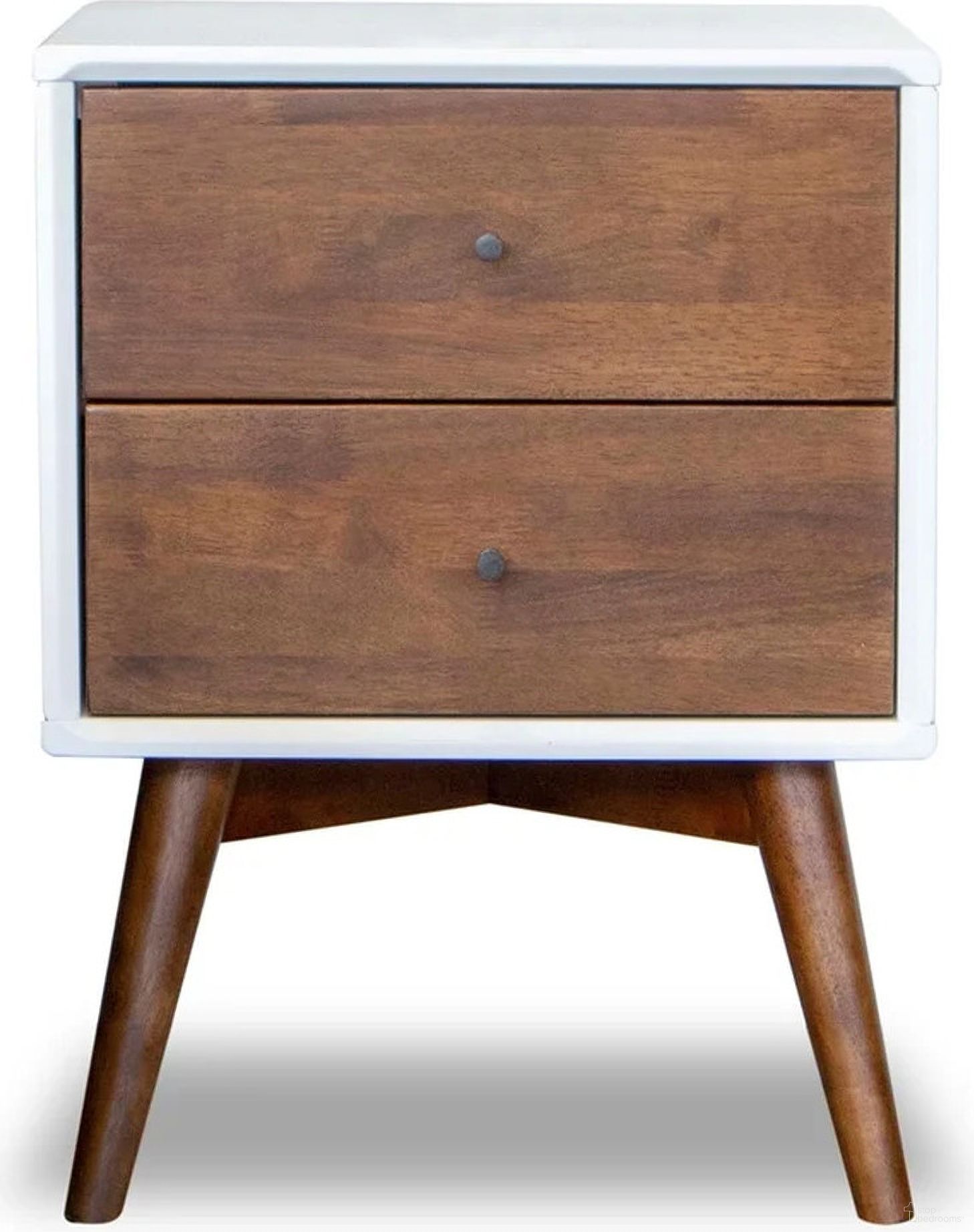 The appearance of Caroline Mid Century Modern White Walnut Night Stand designed by Ashcroft Furniture in the transitional interior design. This walnut and white piece of furniture was selected by 1StopBedrooms from Caroline Collection to add a touch of cosiness and style into your home. Sku: NST00700403. Material: Wood.