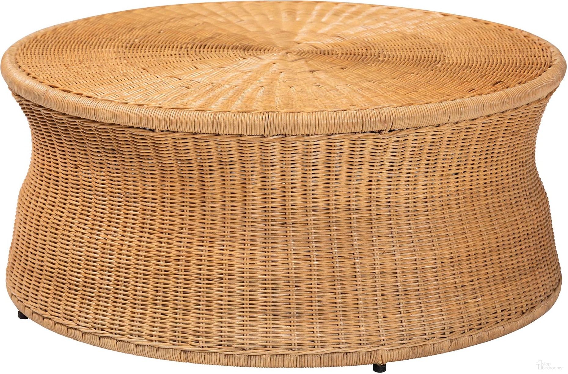 Caroline Round Natural Rattan Coffee Table In Light Honey