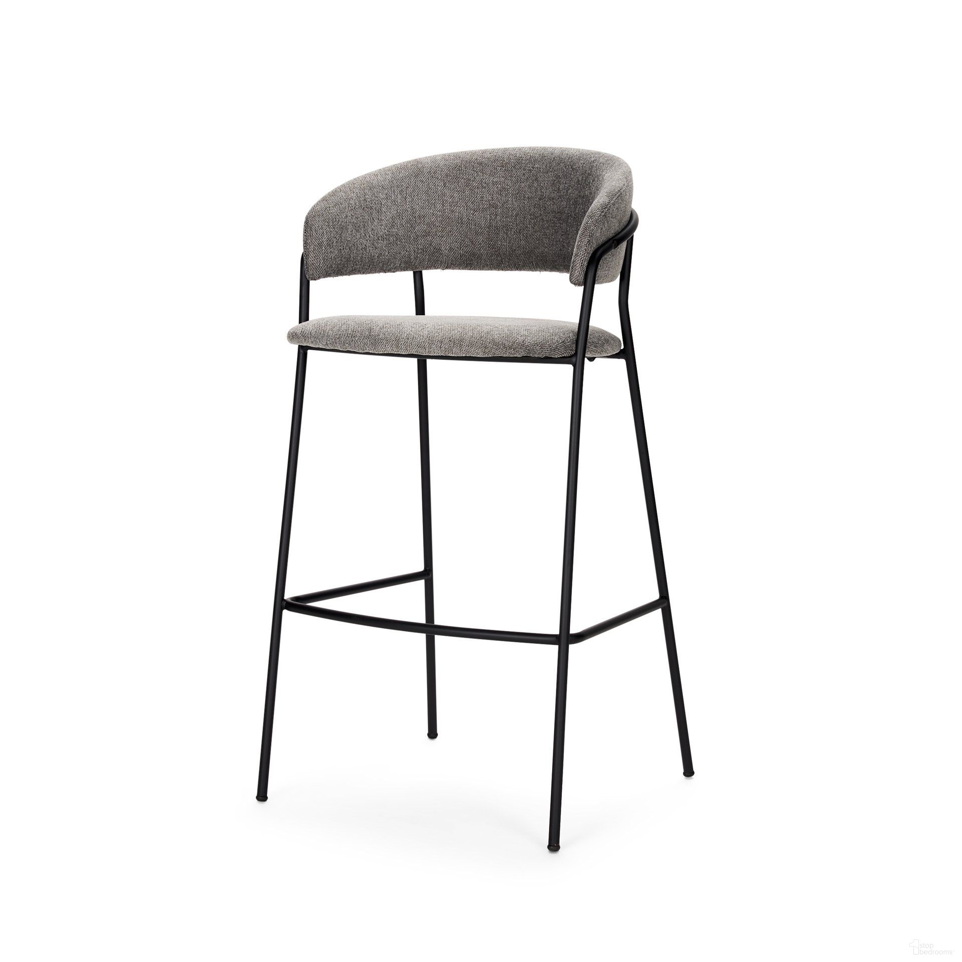 The appearance of Carolyn Bar Stool In Gray Fabric with Matte Black Metal designed by Mercana in the modern / contemporary interior design. This gray and black piece of furniture was selected by 1StopBedrooms from Carolyn Collection to add a touch of cosiness and style into your home. Sku: 70464. Material: Metal.