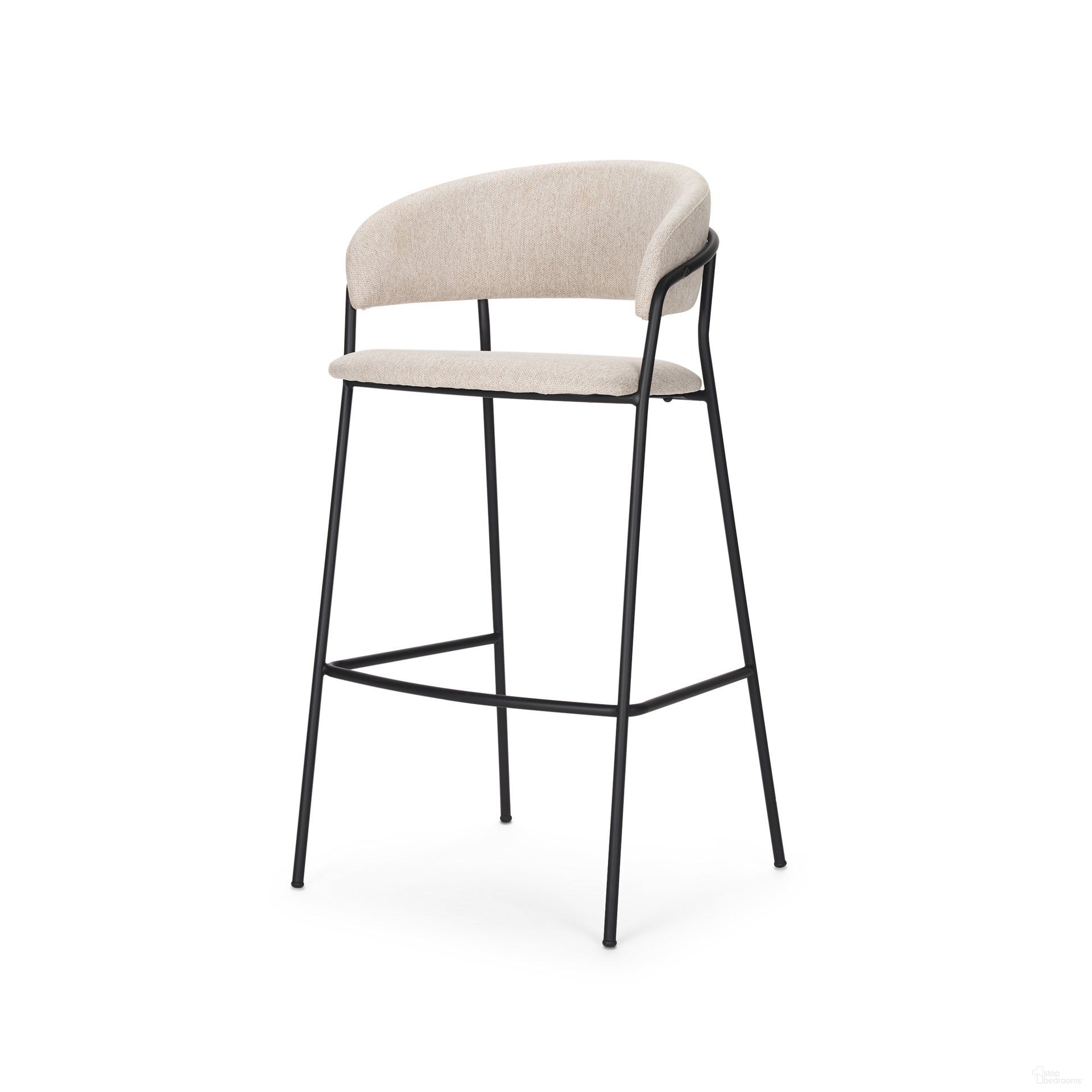 The appearance of Carolyn Bar Stool In Oatmeal Fabric with Matte Black Metal designed by Mercana in the modern / contemporary interior design. This oatmeal and black piece of furniture was selected by 1StopBedrooms from Carolyn Collection to add a touch of cosiness and style into your home. Sku: 70246. Material: Metal.