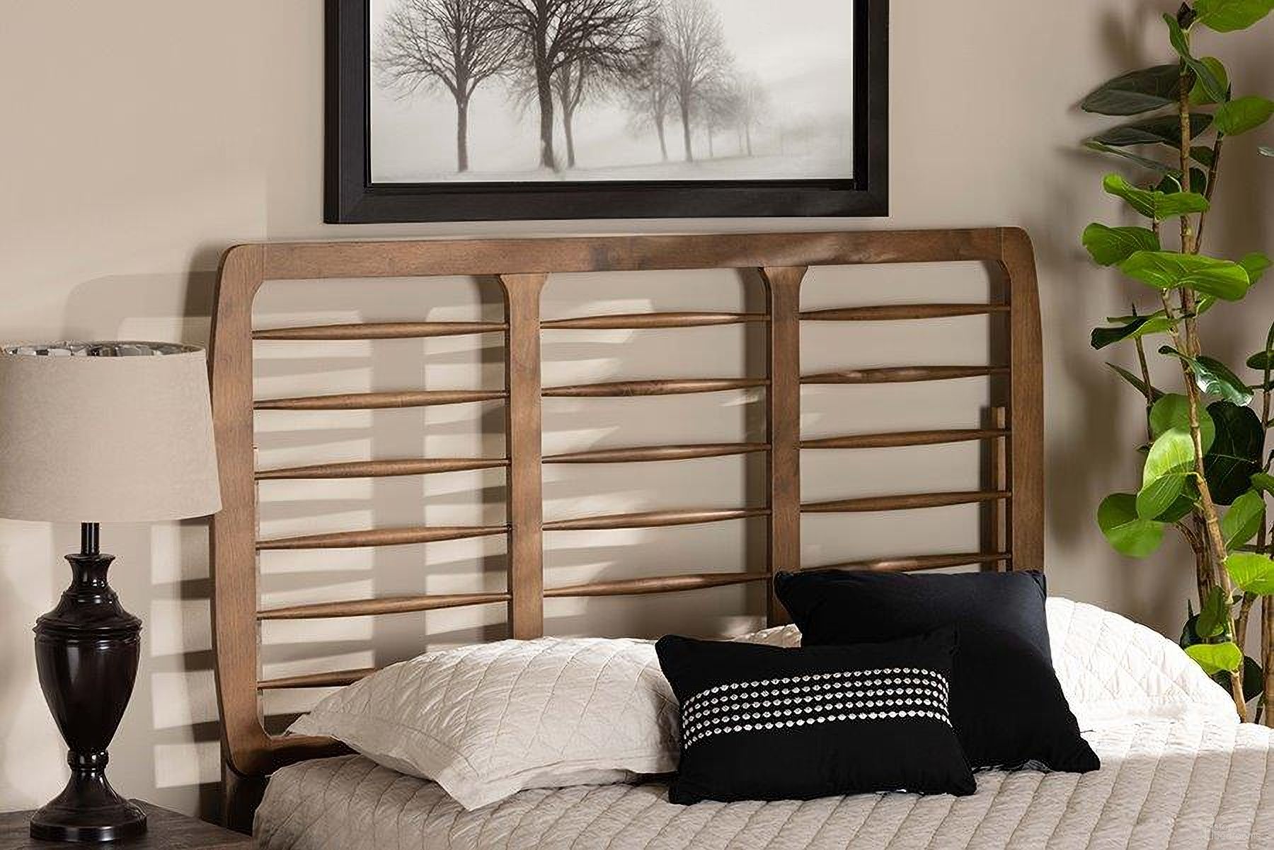 The appearance of Carolyn Mid-Century Modern Ash Walnut Finished Wood Queen Size Headboard designed by Baxton Studio in the transitional interior design. This ash walnut piece of furniture was selected by 1StopBedrooms from Carolyn Collection to add a touch of cosiness and style into your home. Sku: MG9749-Ash Walnut-HB-Queen. Bed Size: Queen. Material: Rubberwood.