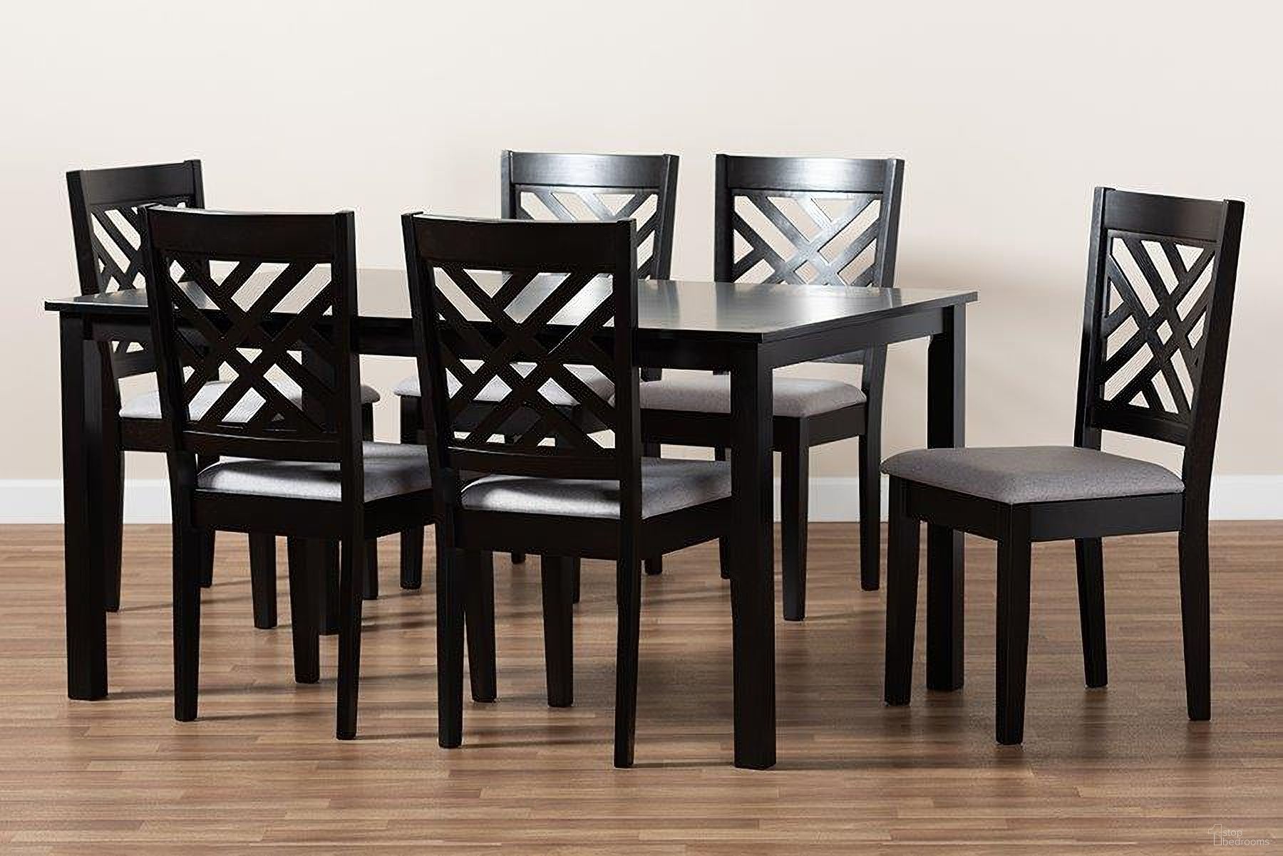 The appearance of Caron Modern And Contemporary Grey Fabric Upholstered Espresso Brown Finished Wood 7-Piece Dining Set designed by Baxton Studio in the modern / contemporary interior design. This grey piece of furniture was selected by 1StopBedrooms from Caron Collection to add a touch of cosiness and style into your home. Sku: RH317C-Grey/Dark Brown-7PC Dining Set. Material: MDF.