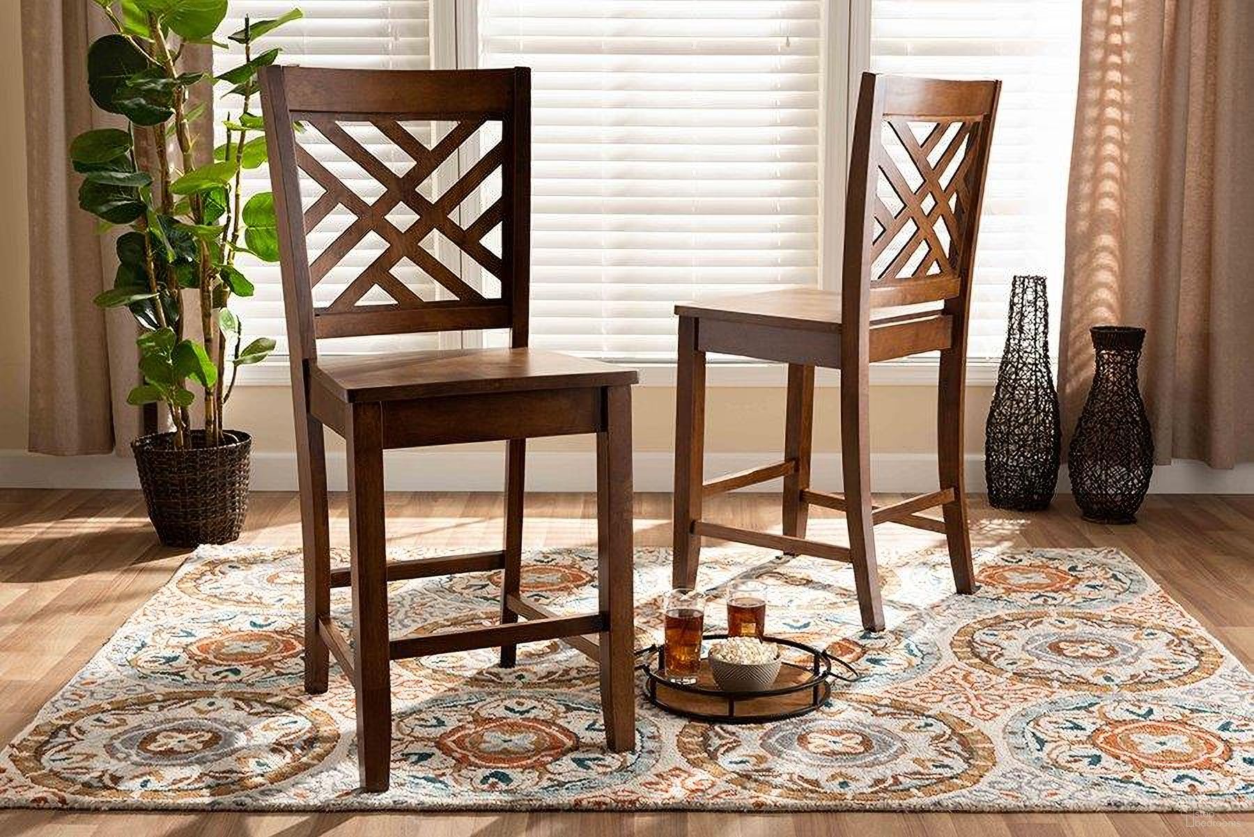Caron Transitional Walnut Brown Wood 2-Piece Counter Stool Set