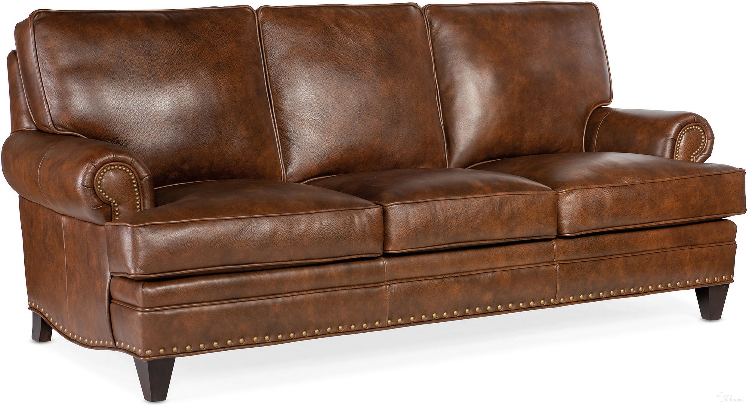 The appearance of Carrado Stationary Sofa 8-Way Tie In Cognac designed by Bradington Young in the traditional interior design. This cognac piece of furniture was selected by 1StopBedrooms from BYX Collection to add a touch of cosiness and style into your home. Sku: BYX-780-95980015-87PLBNTap. Material: Leather.