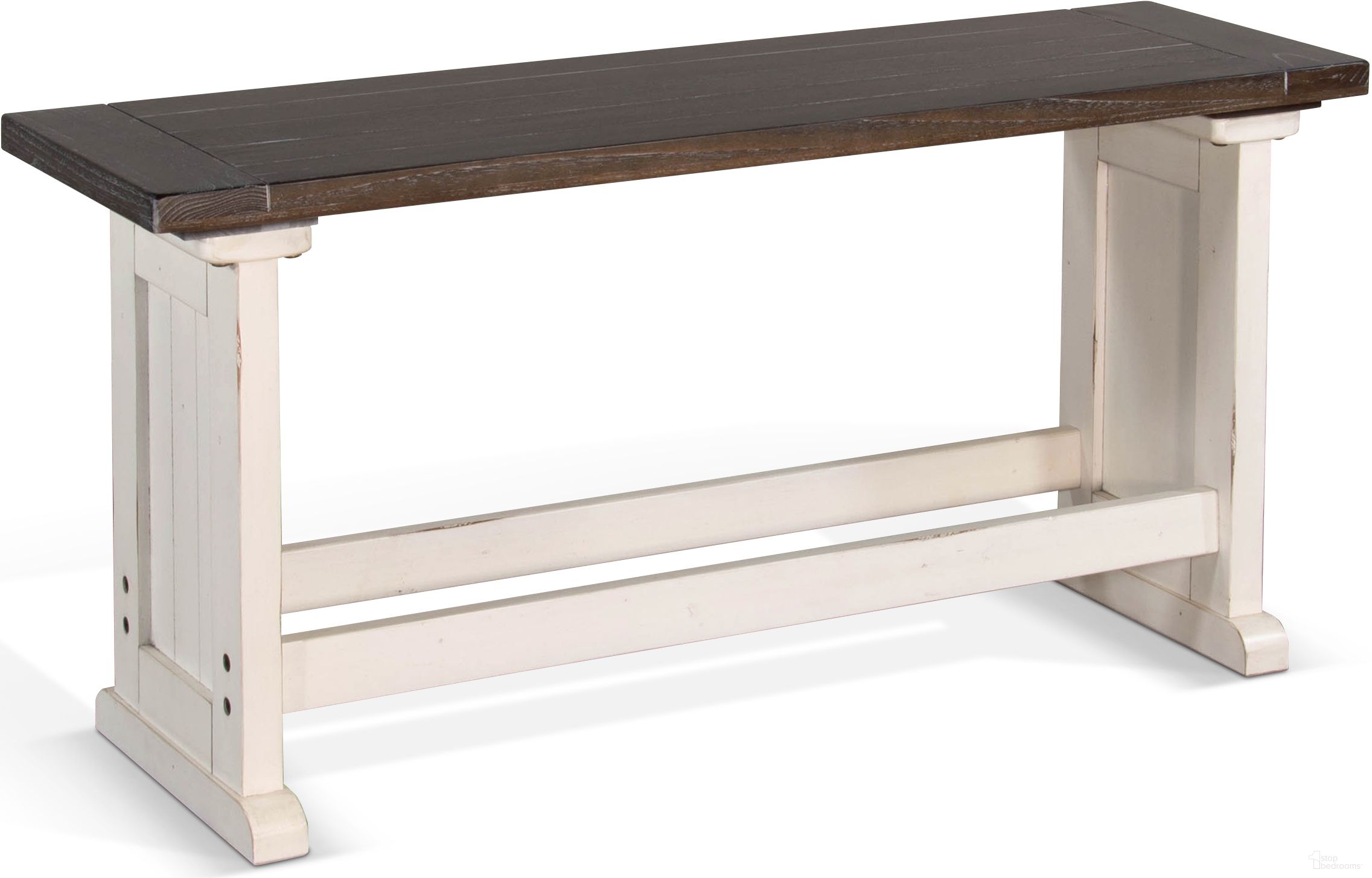 Carriage House Counter Side Bench With Wood Seat In Off White And Dark Brown