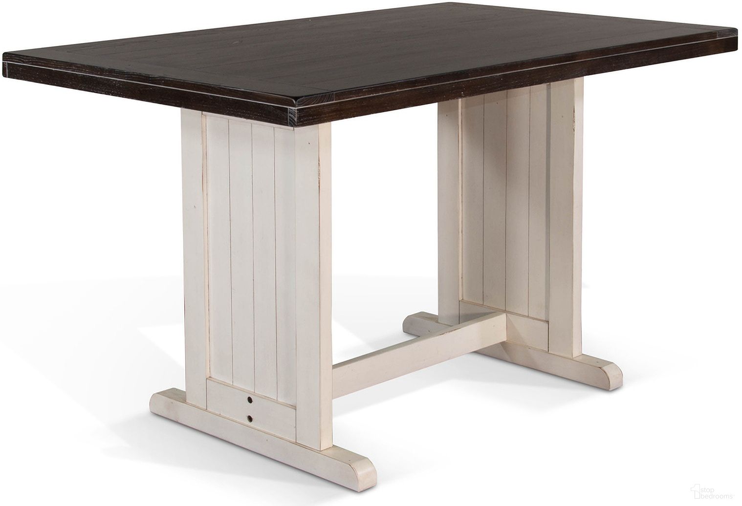 The appearance of Carriage House Counter Table In Off White And Dark Brown designed by Sunny Designs in the country / farmhouse interior design. This european cottage piece of furniture was selected by 1StopBedrooms from Carriage House Collection to add a touch of cosiness and style into your home. Sku: 0114EC-T. Table Base Style: Trestle. Table Top Shape: Rectangular. Material: Solid Wood.