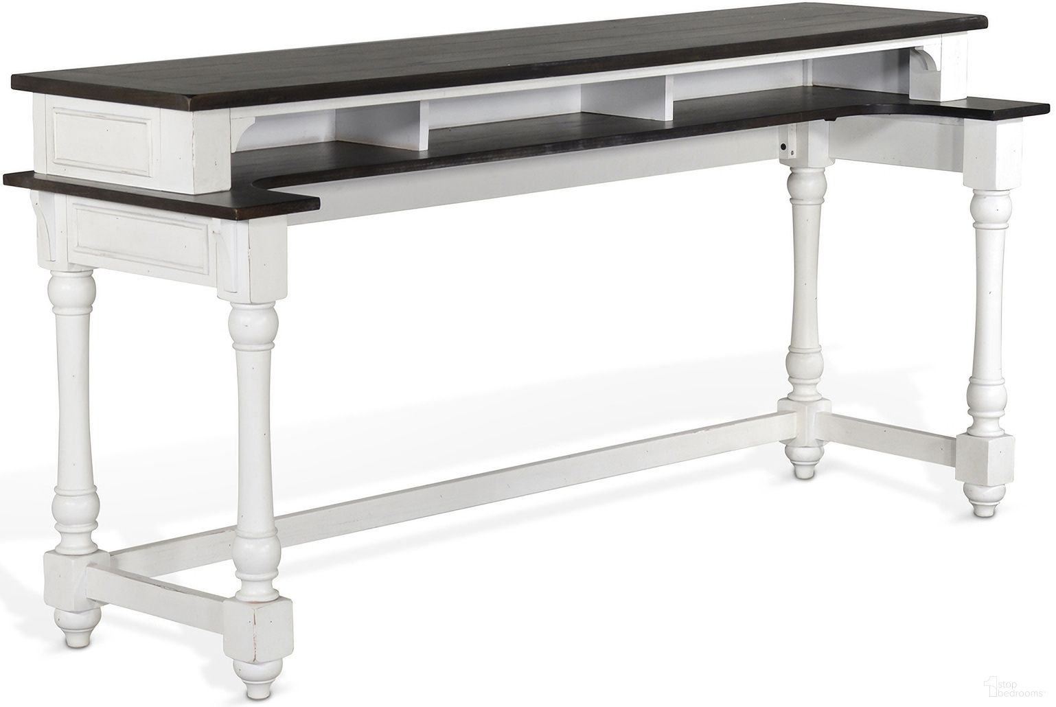 The appearance of Carriage House Off White and Dark Brown Console Table designed by Sunny Designs in the country / farmhouse interior design. This european cottage piece of furniture  was selected by 1StopBedrooms from Carriage House Collection to add a touch of cosiness and style into your home. Sku: 2048EC-CT. Material: Solid Wood.