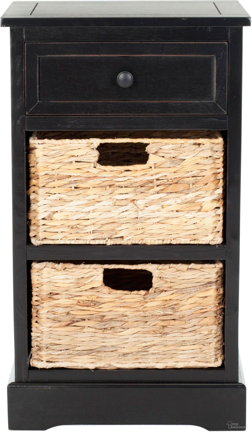 The appearance of Carrie Distressed Black Storage Side Table designed by Safavieh in the traditional interior design. This distressed black piece of furniture  was selected by 1StopBedrooms from Carrie Collection to add a touch of cosiness and style into your home. Sku: AMH5700B. Material: Aluminum.