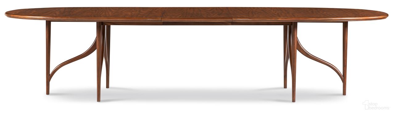 The appearance of Carrier and Company Case Quentin Dining Table In Brown designed by Century Furniture in the transitional interior design. This brown piece of furniture was selected by 1StopBedrooms from Carrier and Company Case Collection to add a touch of cosiness and style into your home. Sku: C7A-303-V1. Table Base Style: Double Pedestal. Table Top Shape: Oval. Material: Walnut Veneer. Size: 52" x 110".