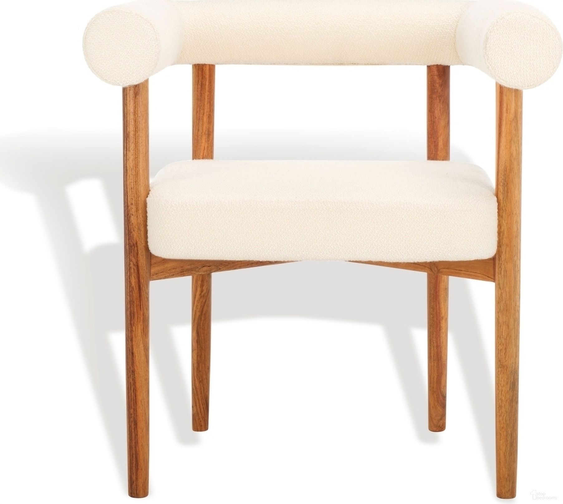 The appearance of Carrigan Dining Chair In White and Natural designed by Safavieh Couture in the modern / contemporary interior design. This white/natural piece of furniture  was selected by 1StopBedrooms from Carrigan Collection to add a touch of cosiness and style into your home. Sku: SFV5756A. Material: Wood. Chair Type: Arm Chair.