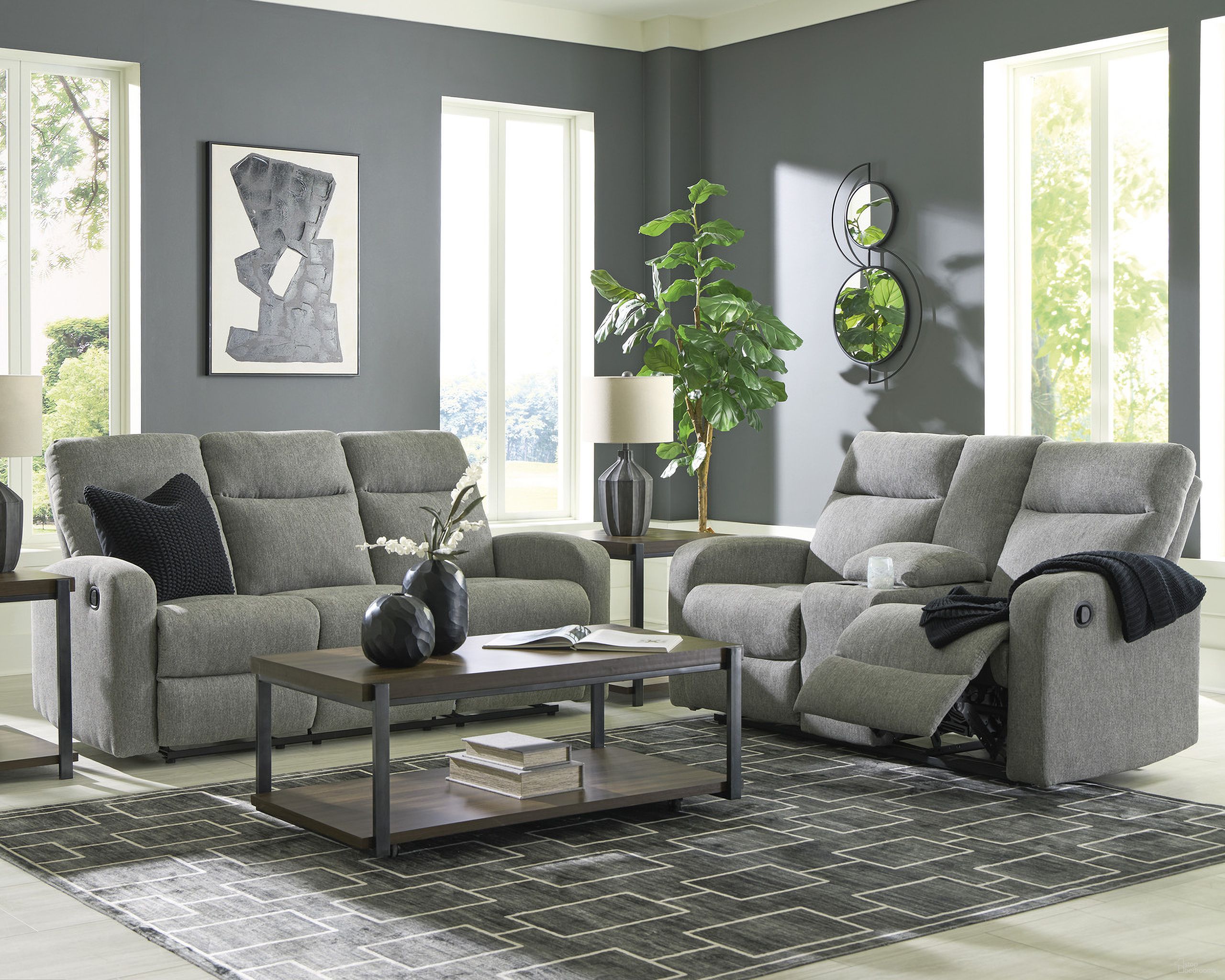 The appearance of Carrigan Lane Reclining Living Room Set In Sterling designed by Signature Design by Ashley in the modern / contemporary interior design. This sterling piece of furniture  was selected by 1StopBedrooms from Carrigan Lane Collection to add a touch of cosiness and style into your home. Sku: NC4220488;NC4220494. Material: Polyester.