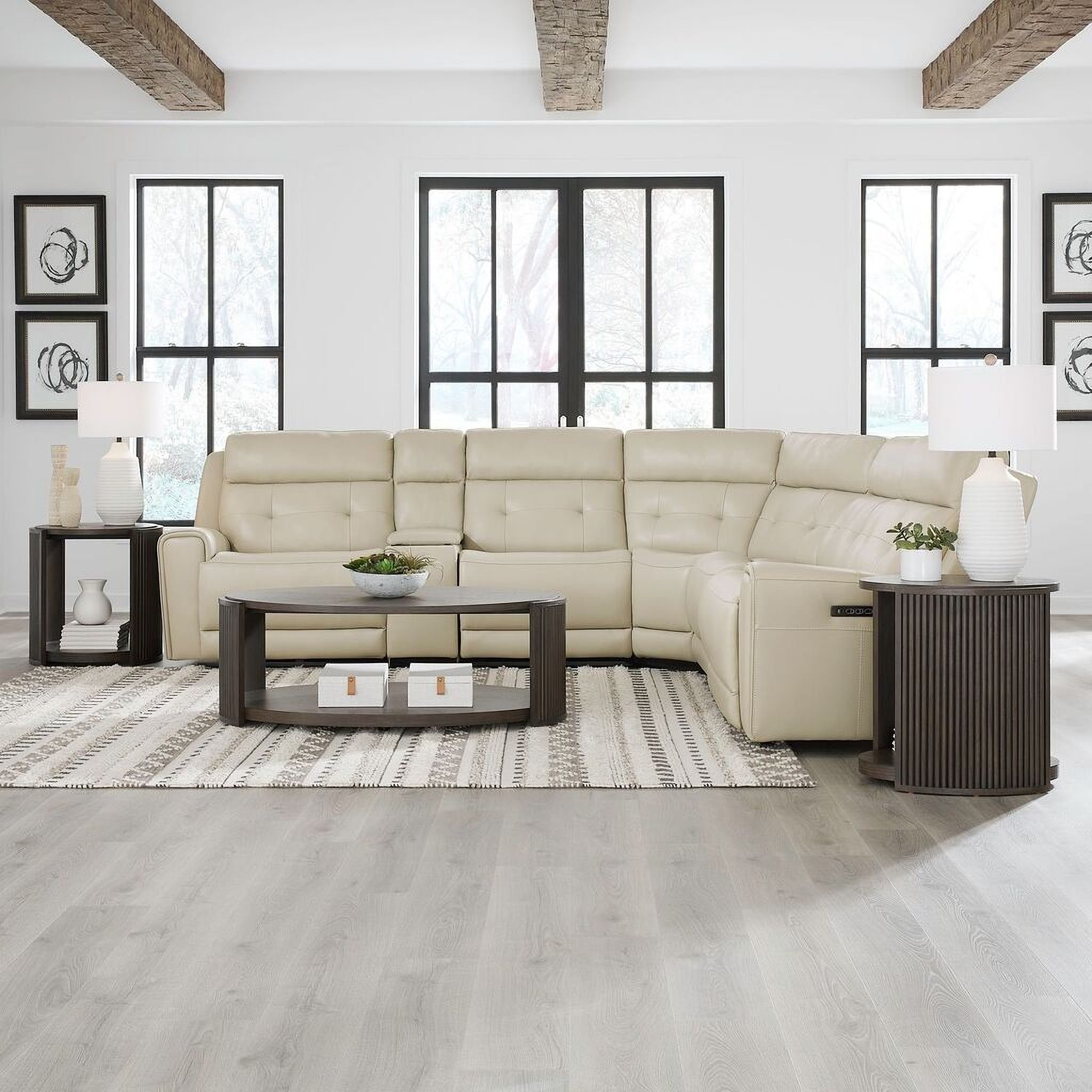 The appearance of Carrington 6 Piece Sectional In Baja Stone designed by Liberty in the transitional interior design. This baja stone piece of furniture was selected by 1StopBedrooms from Carrington Collection to add a touch of cosiness and style into your home. Sku: 7006ST-40A;7006ST-40C;7006ST-40W;7006ST-43AP;7006ST-43LP;7006ST-43RP. Material: Leather. Layout: L-Shape.