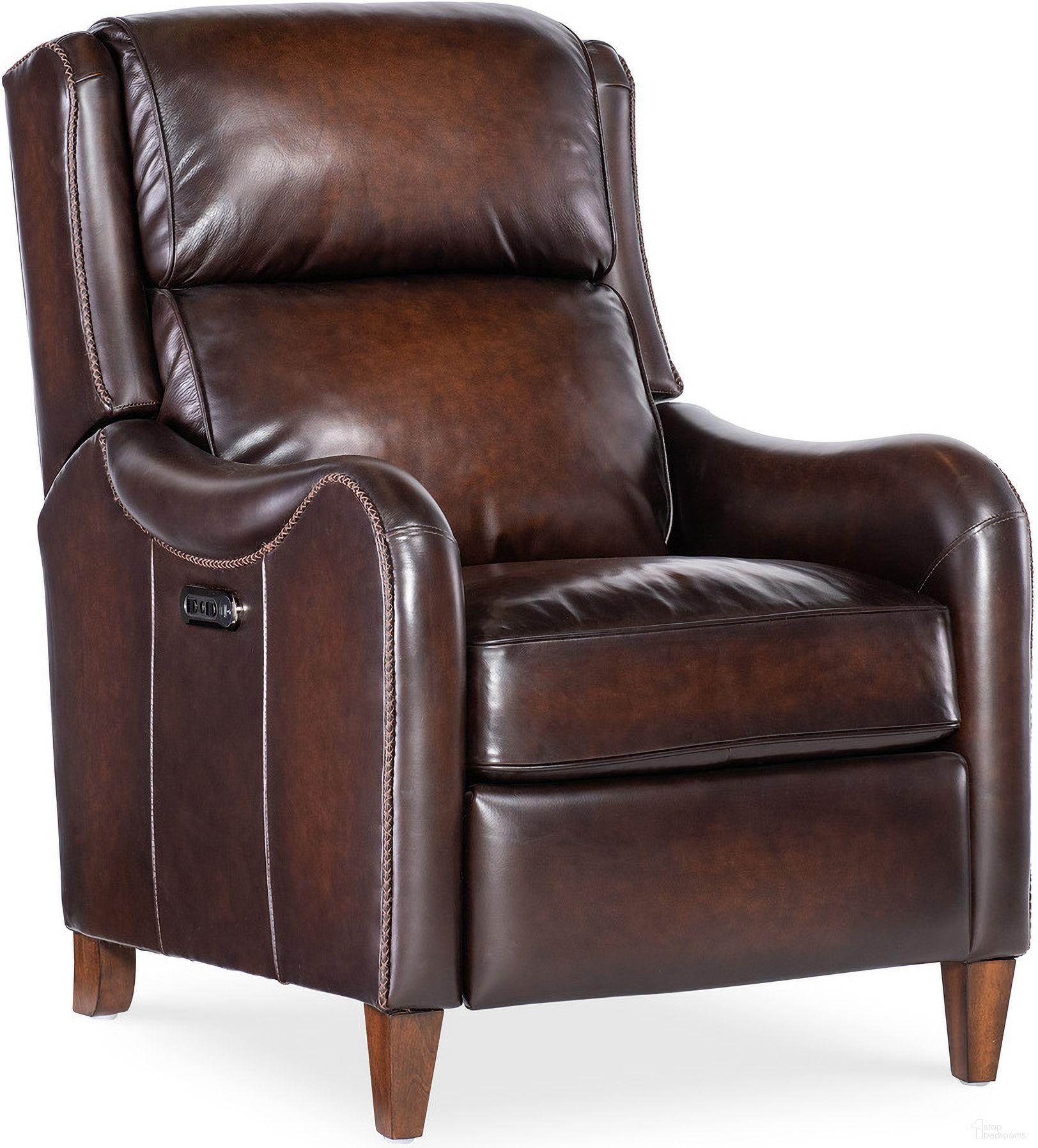 The appearance of Carrington Power Recliner with Power Headrest In Brown designed by Hooker in the transitional interior design. This brown piece of furniture was selected by 1StopBedrooms from RC Collection to add a touch of cosiness and style into your home. Sku: RC819-PH-088. Material: Leather.