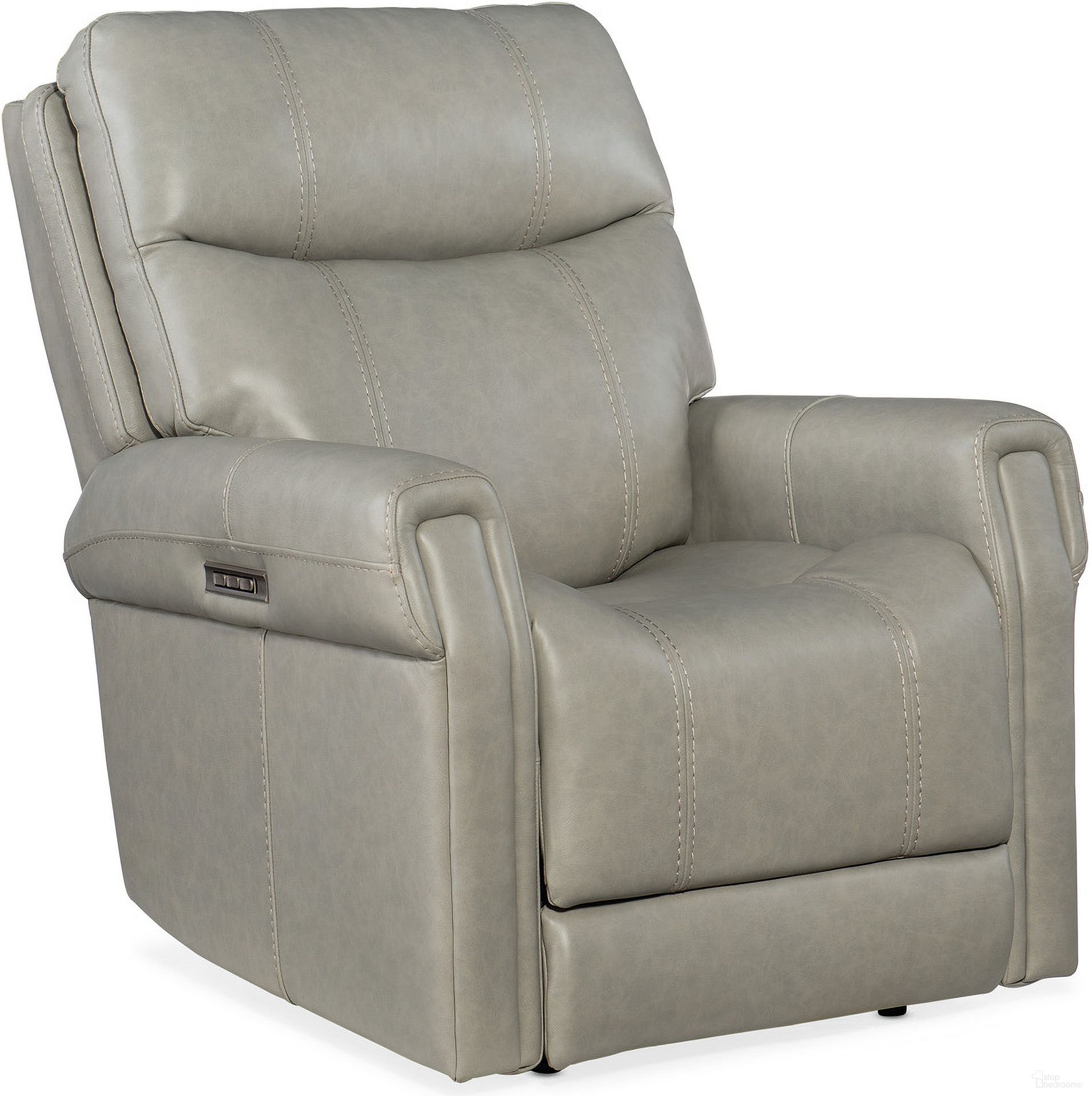 The appearance of RC Carroll Power Recliner With Power Headrest And Lumbar In Grey designed by Hooker in the transitional interior design. This grey piece of furniture was selected by 1StopBedrooms from RC Collection to add a touch of cosiness and style into your home. Sku: RC603-PHZL-091. Material: Leather.