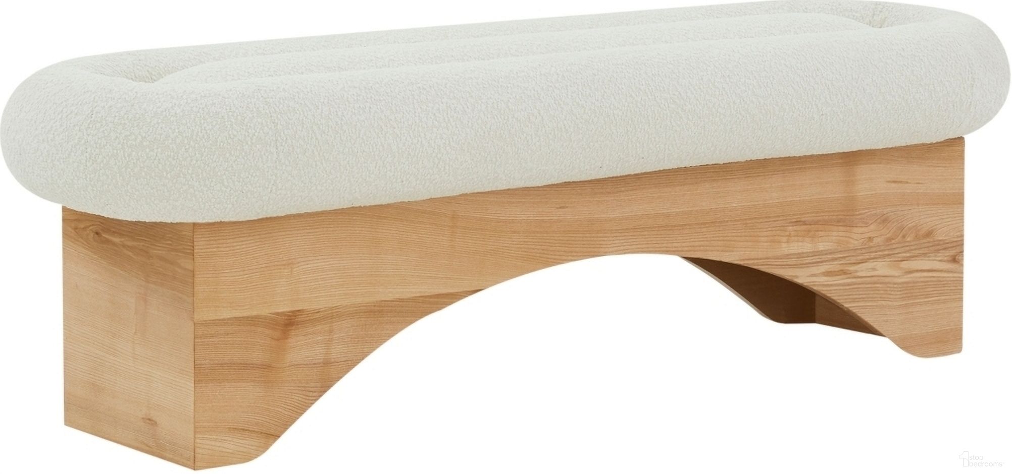 Carsen Boucle and Wood Bench In Ivory and Natural