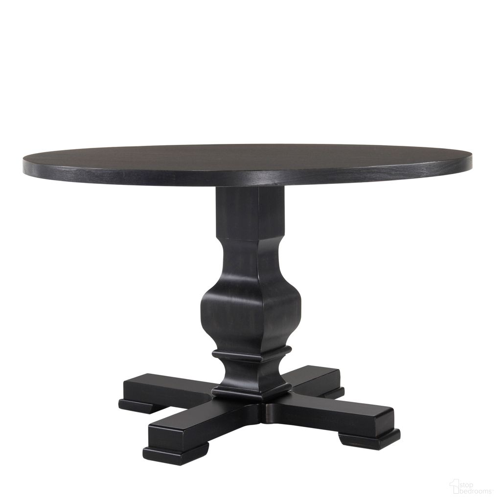 The appearance of Carson 47 Inch Round Pedestal Table In Black designed by Carolina Living in the modern / contemporary interior design. This black piece of furniture  was selected by 1StopBedrooms from Carson Collection to add a touch of cosiness and style into your home. Sku: 2947-BLK. Table Base Style: Pedestal. Table Top Shape: Round. Material: Rubberwood. Size: 47".