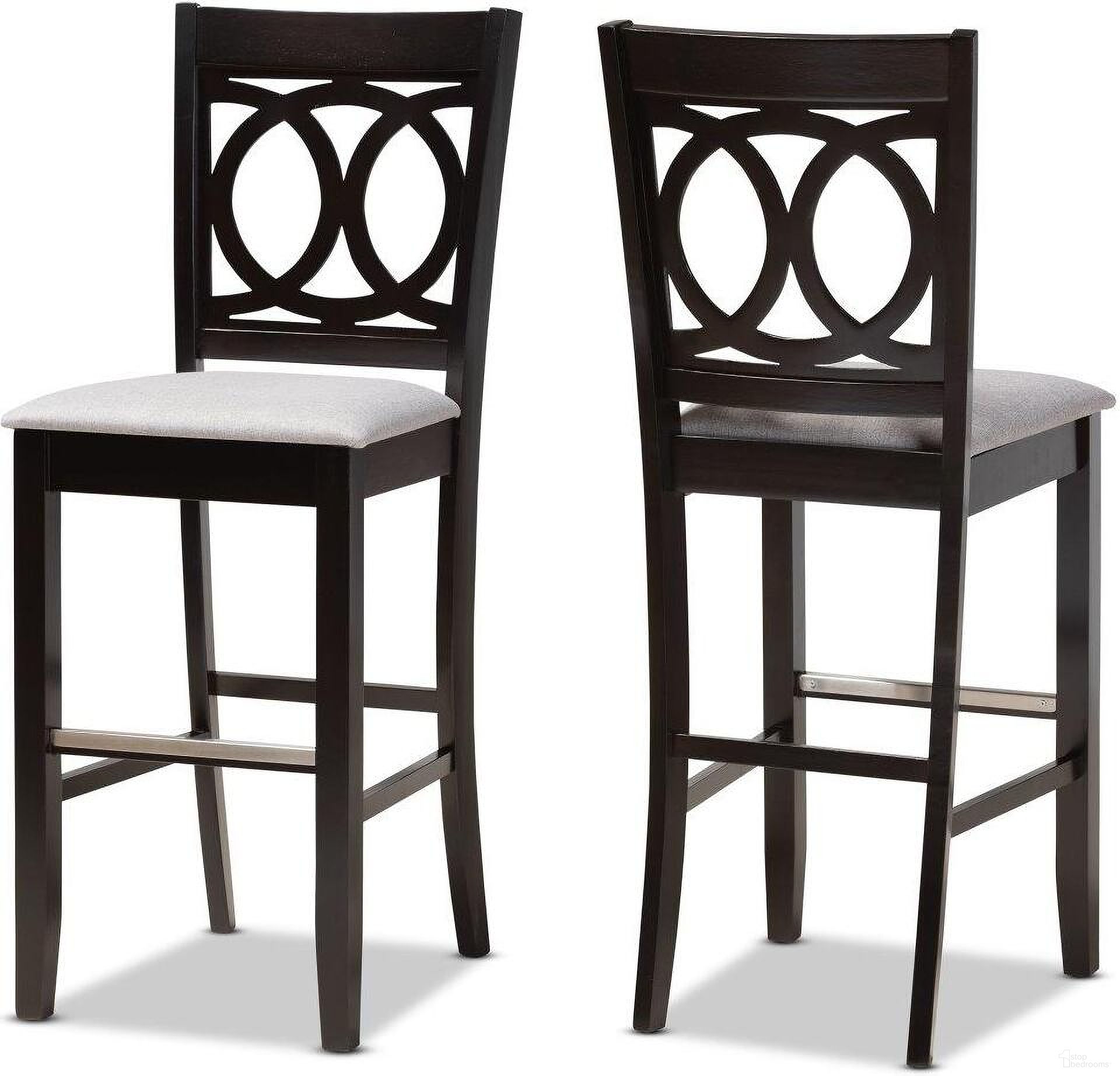 Carson Modern and Contemporary Grey Fabric Upholstered and Espresso Brown Finished Wood 2-Piece Bar Stool Set