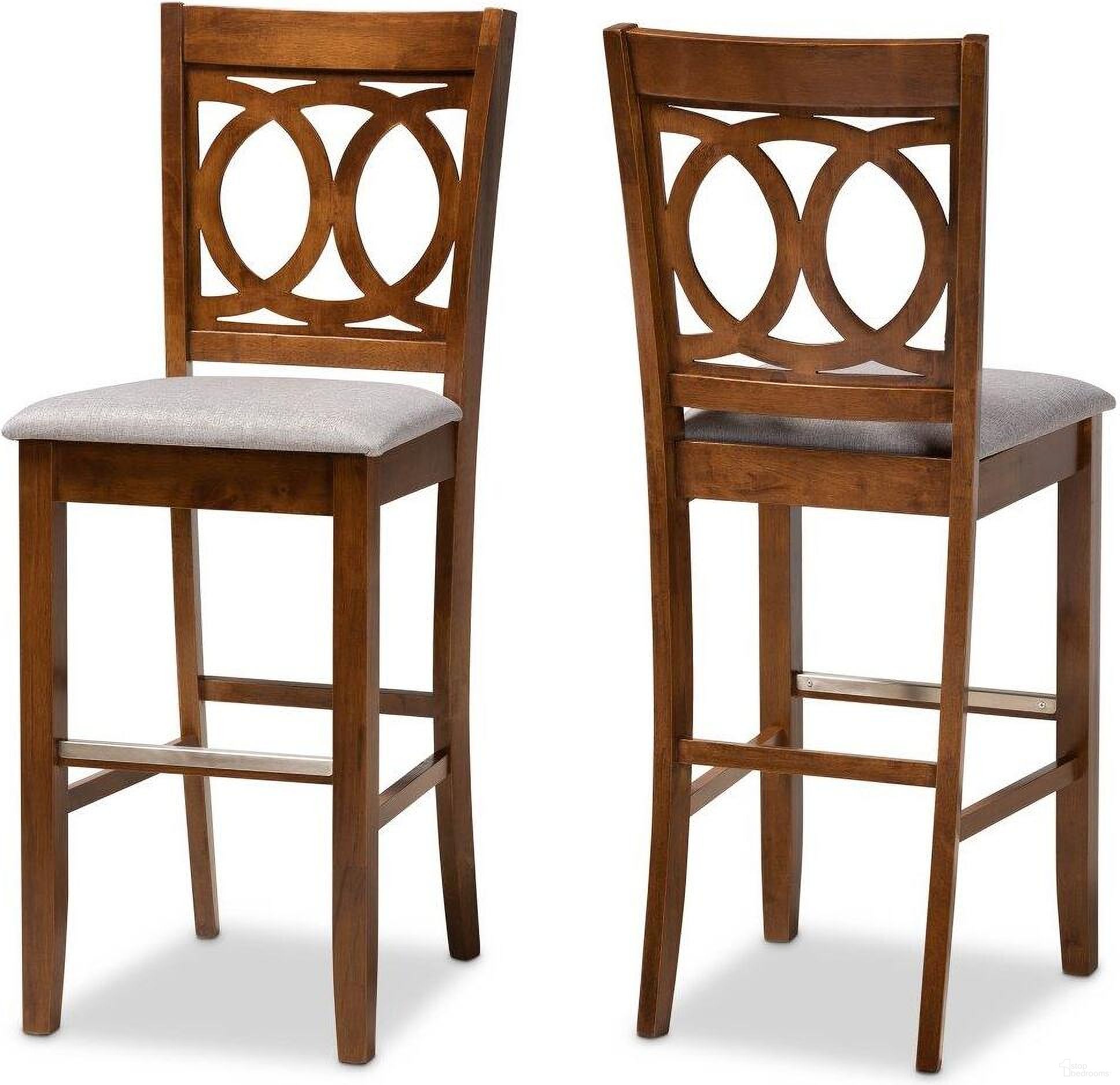 Carson Modern and Contemporary Grey Fabric Upholstered and Walnut Brown Finished Wood 2-Piece Bar Stool Set