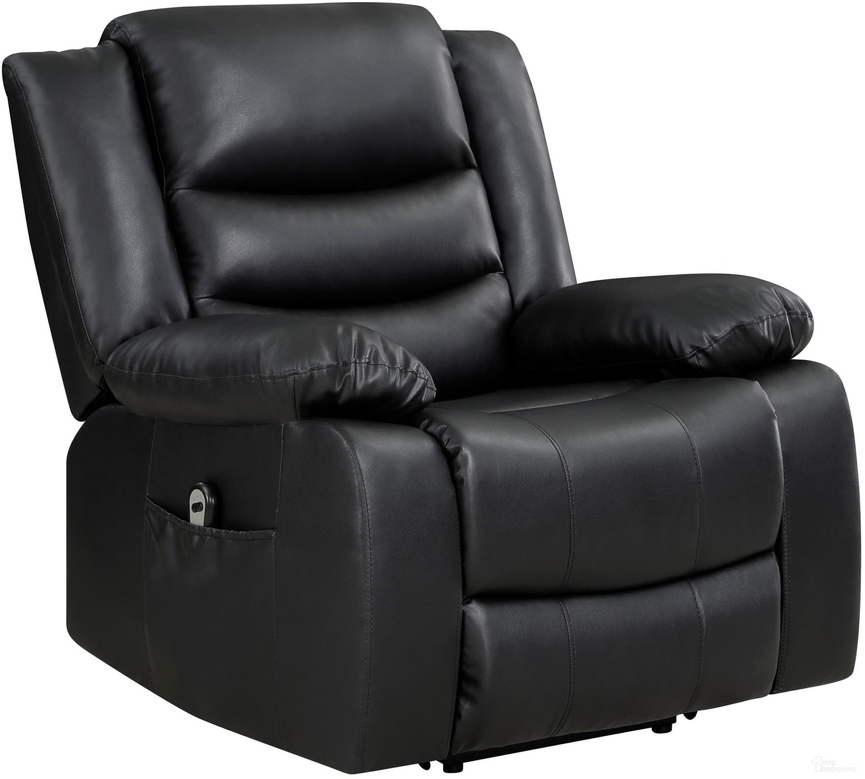 The appearance of Carson Power Lift Chair In Black designed by Homelegance in the transitional interior design. This black piece of furniture was selected by 1StopBedrooms from Carson Collection to add a touch of cosiness and style into your home. Sku: 9423BLK-1LT. Material: Faux Leather.