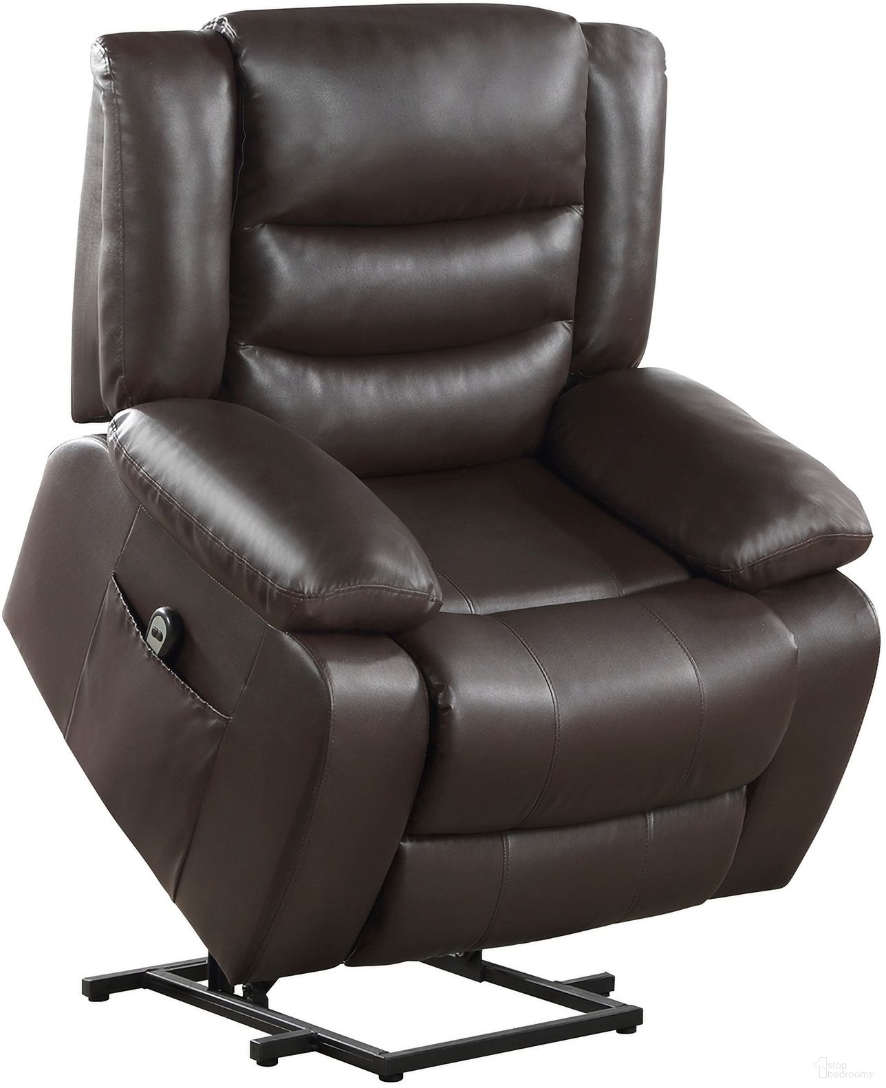 The appearance of Carson Power Lift Chair In Brown designed by Homelegance in the transitional interior design. This brown piece of furniture  was selected by 1StopBedrooms from Carson Collection to add a touch of cosiness and style into your home. Sku: 9423DBR-1LT. Material: Faux Leather.