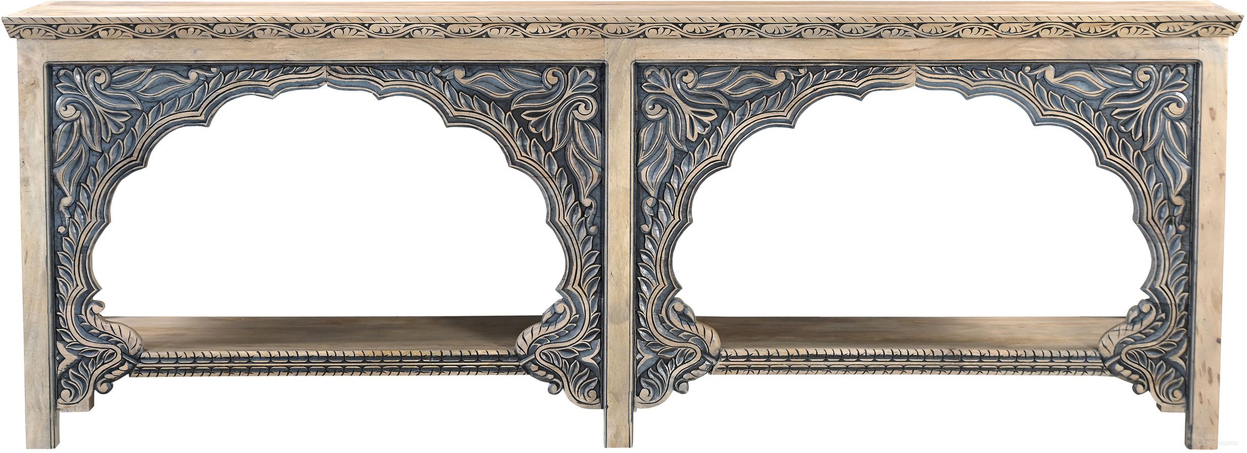 The appearance of Carter Console Table In Ivory and Blue designed by Moti in the traditional interior design. This ivory and blue piece of furniture  was selected by 1StopBedrooms from Carter Collection to add a touch of cosiness and style into your home. Sku: 43005005. Material: Mango Wood.