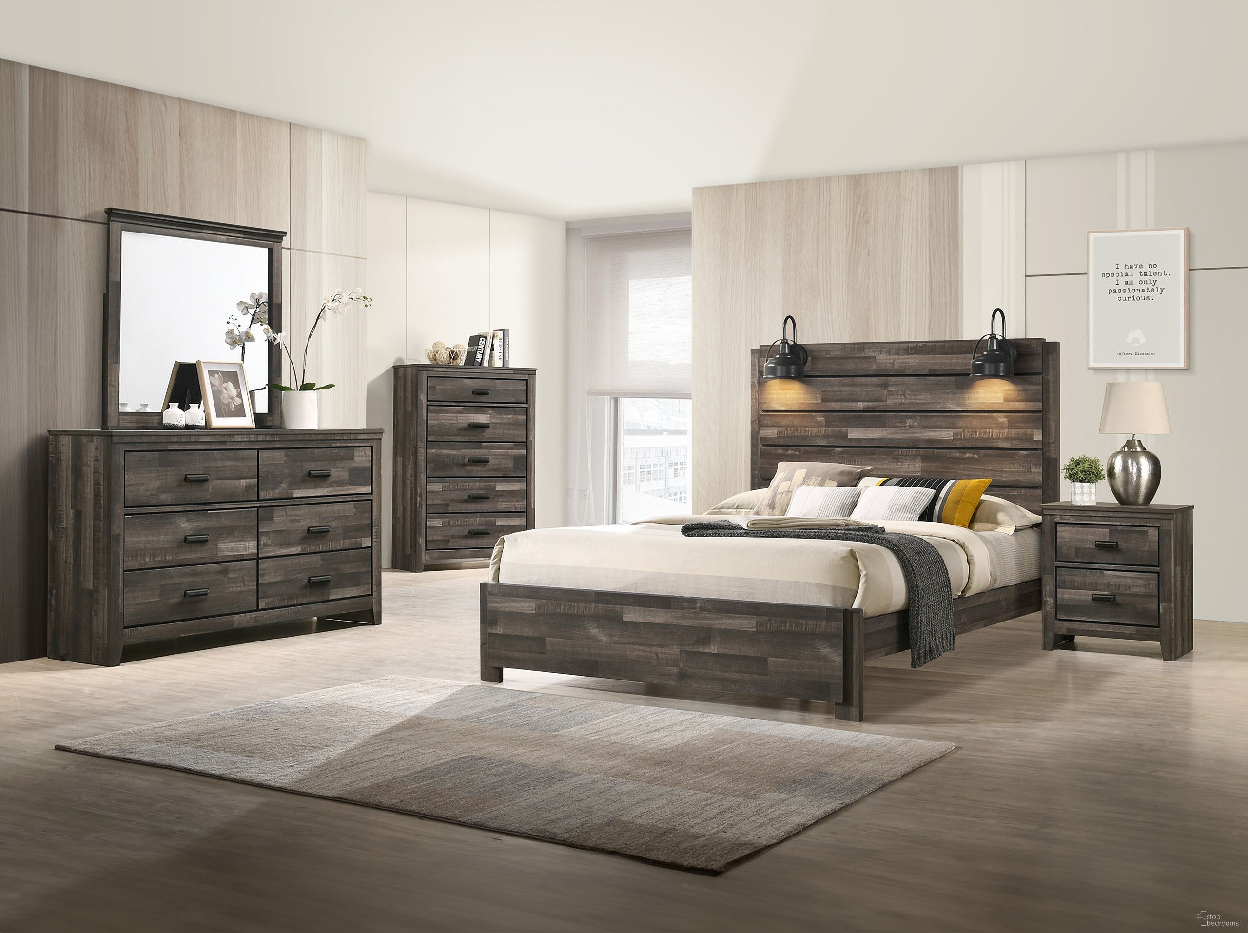 The appearance of Carter Platform Bedroom Set In Brown designed by Crown Mark in the transitional interior design. This brown piece of furniture  was selected by 1StopBedrooms from Carter Collection to add a touch of cosiness and style into your home. Sku: B6800-Q-BED;B6800-2. Bed Size: King. Material: MDF.