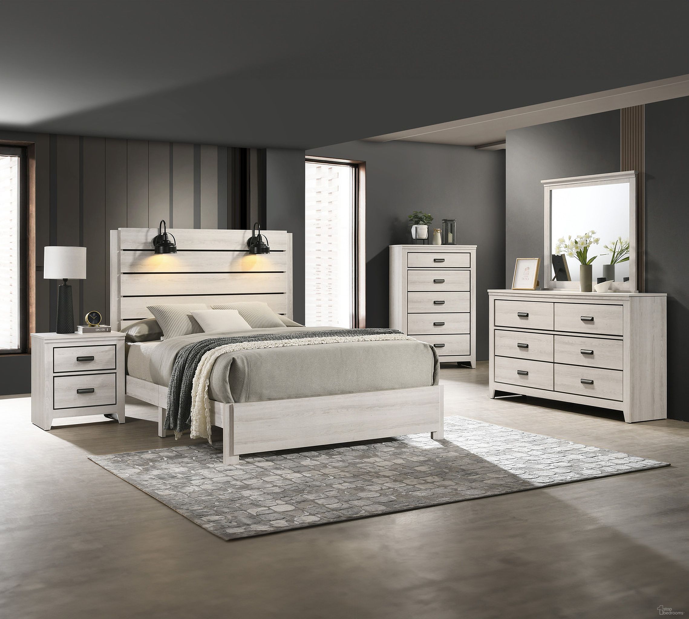 The appearance of Carter Platform Bedroom Set In White designed by Crown Mark in the transitional interior design. This white piece of furniture was selected by 1StopBedrooms from Carter Collection to add a touch of cosiness and style into your home. Sku: B6810-Q-BED;B6810-2. Bed Size: King. Material: MDF.