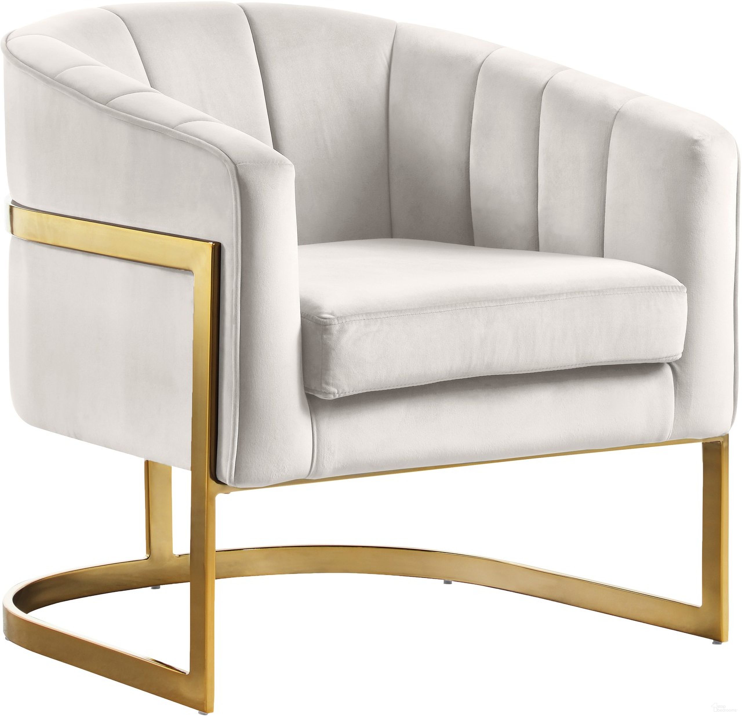 The appearance of Carter Velvet Accent Chair In Cream designed by Meridian in the modern / contemporary interior design. This cream velvet piece of furniture was selected by 1StopBedrooms from Carter Collection to add a touch of cosiness and style into your home. Sku: 515Cream. Material: Velvet.