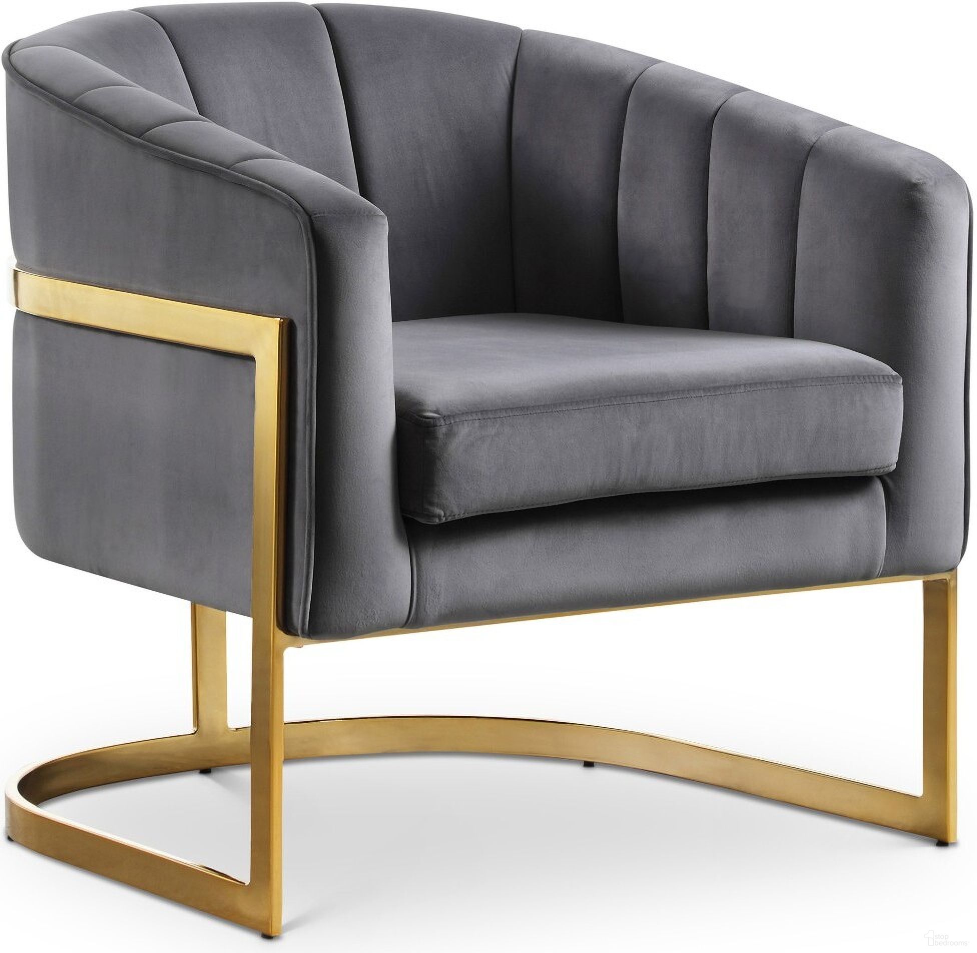 The appearance of Carter Velvet Accent Chair In Grey designed by Meridian in the modern / contemporary interior design. This grey piece of furniture was selected by 1StopBedrooms from Carter Collection to add a touch of cosiness and style into your home. Sku: 515Grey. Material: Velvet.