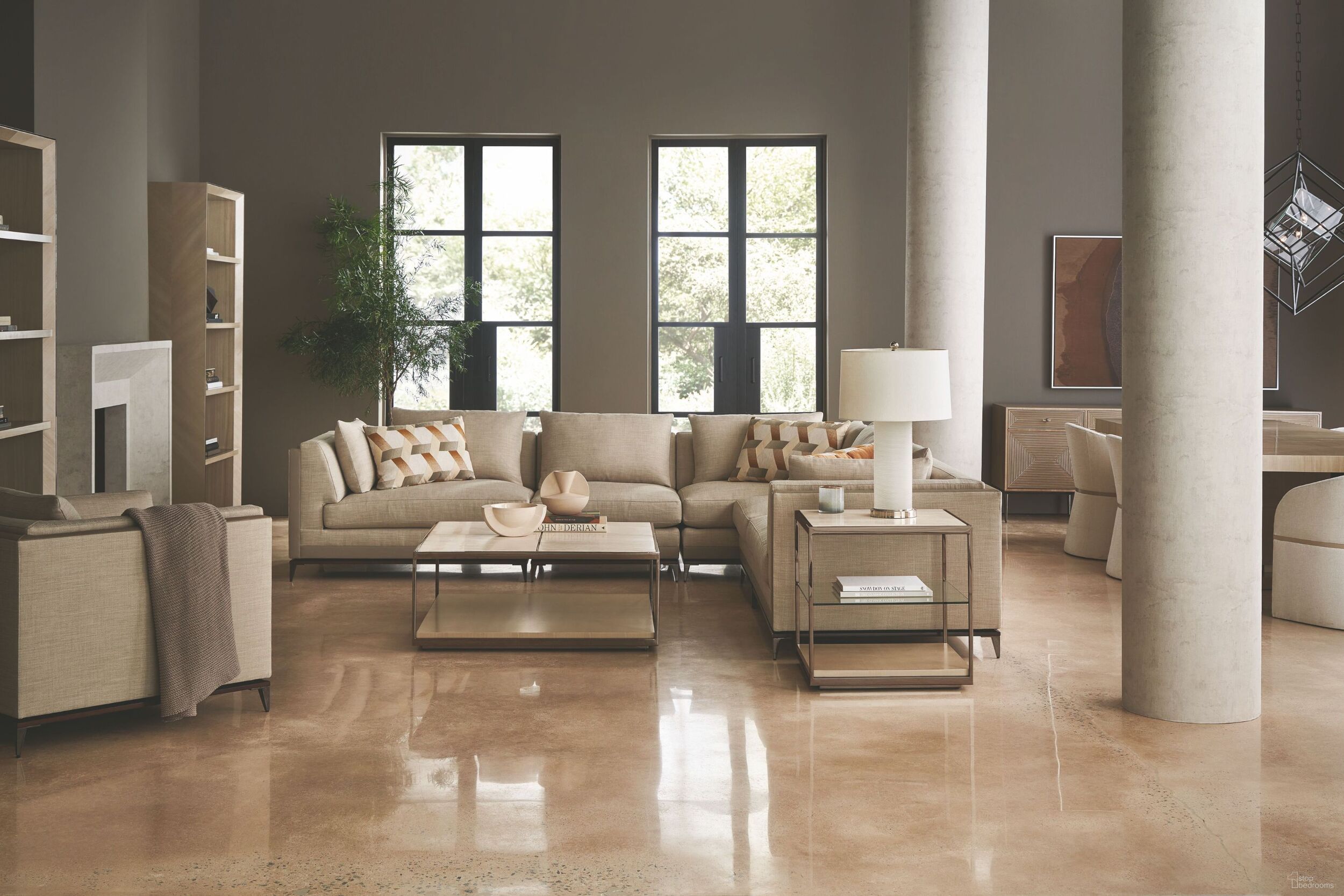 The appearance of Cartesian Deep Bronze And Woodland Grey Occasional Table Set designed by Caracole in the transitional interior design. This gray and white piece of furniture was selected by 1StopBedrooms from Caracole Classic Collection to add a touch of cosiness and style into your home. Sku: CLA-422-405;CLA-422-419. Material: Metal.
