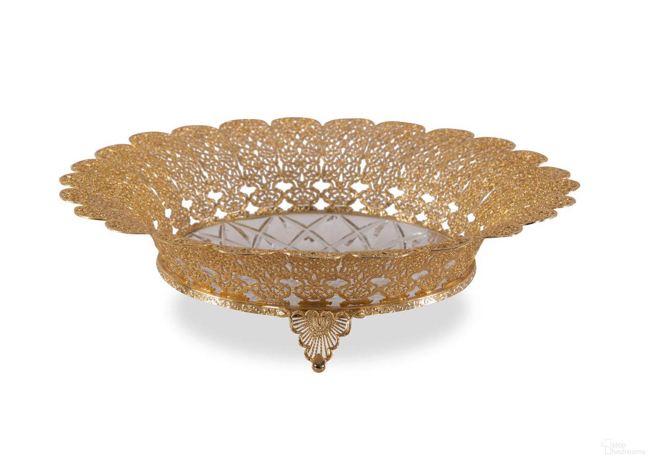The appearance of Carved Crystal Bowl In Gold designed by Maitland-Smith in the modern / contemporary interior design. This gold piece of furniture was selected by 1StopBedrooms from Maitland Smith Collection to add a touch of cosiness and style into your home. Sku: 8355-21. Material: Crystal.