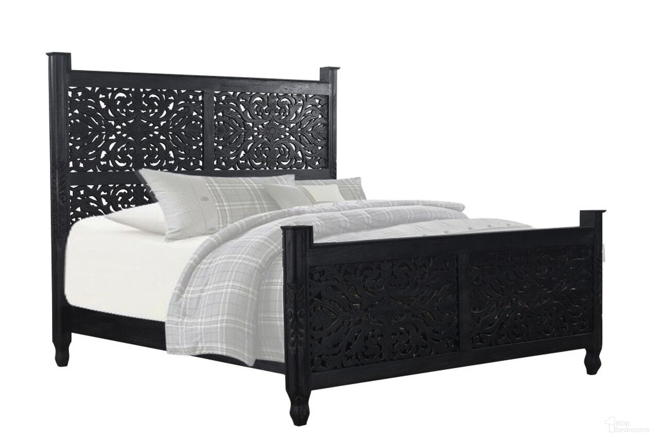 Carved Solid Wood King Bed In Black