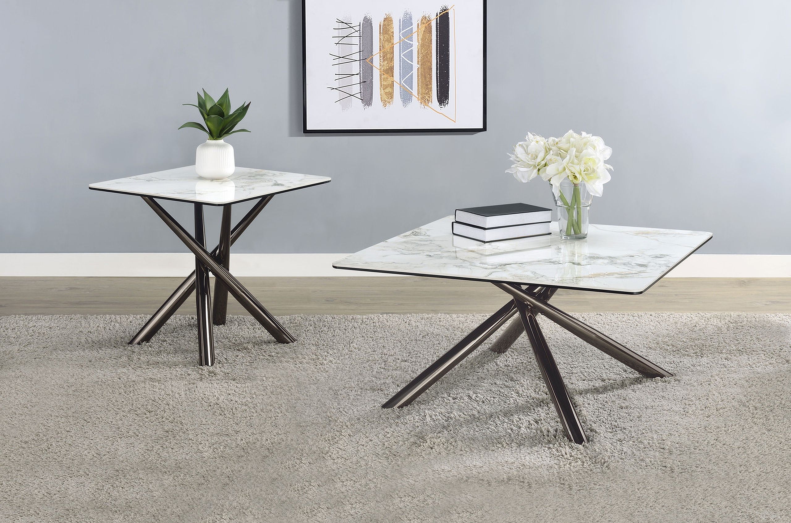 The appearance of Carvell Square Sintered Stone Top Occasional Table Set In Mirage White designed by Coaster in the modern / contemporary interior design. This mirage white piece of furniture  was selected by 1StopBedrooms from Carvell Collection to add a touch of cosiness and style into your home. Sku: 708138B1;708138B2;708137B1;708137B2. Material: Glass.