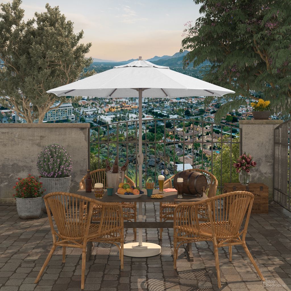 Casa 7.5' Patio Umbrella with Aluminum Pole Ribs Auto Tilt Crank Lift with Olefin Fabric In White and Matte White